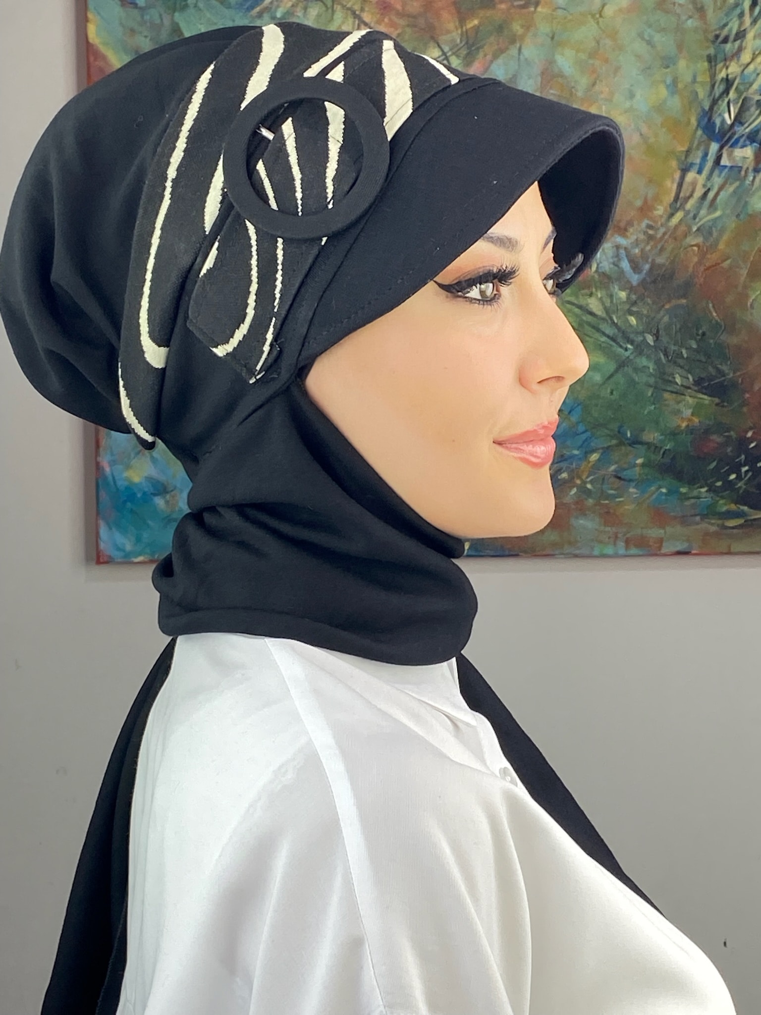 SİYAH ZEBRA DESENLİ ŞAPKA