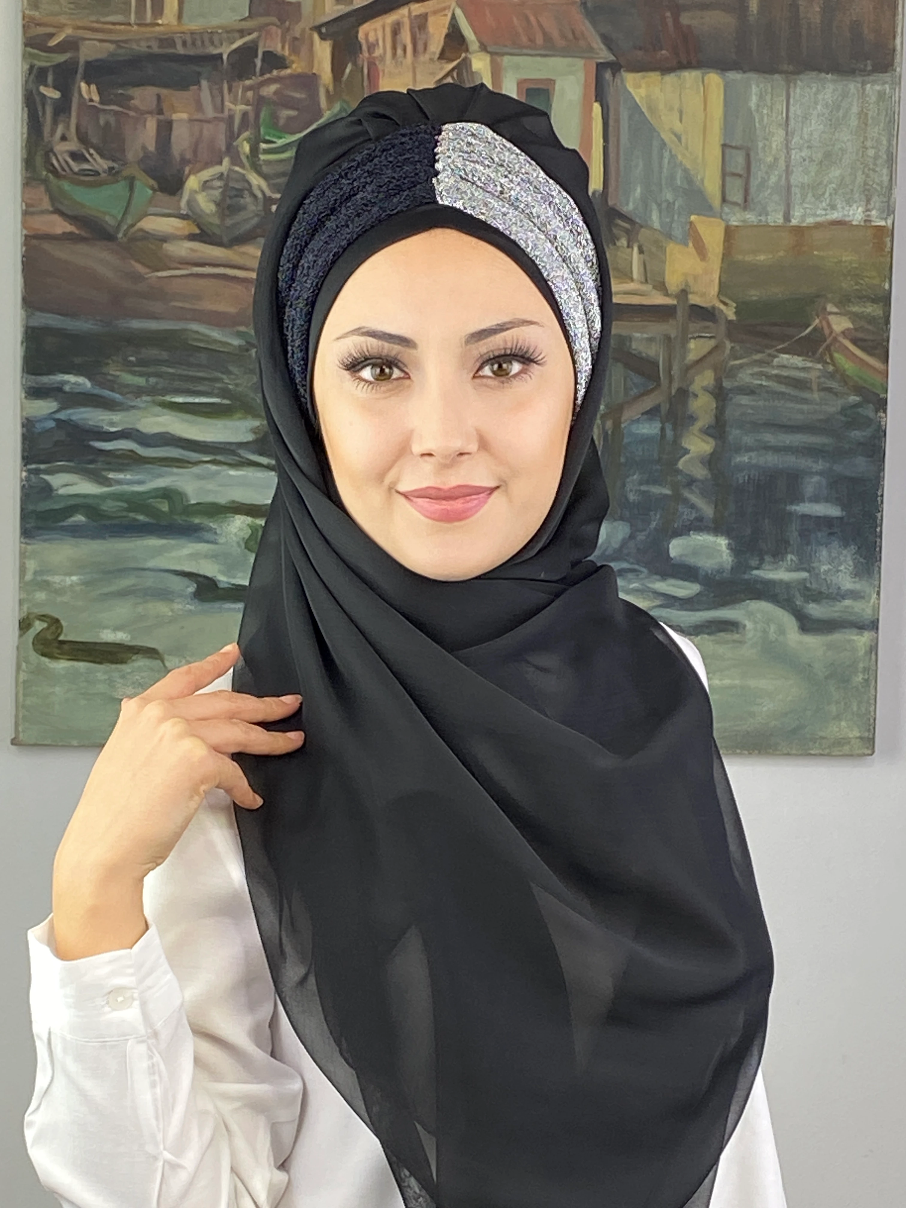 Sultan Büzgülü Oskar Fransız Şifon Hazır Şal