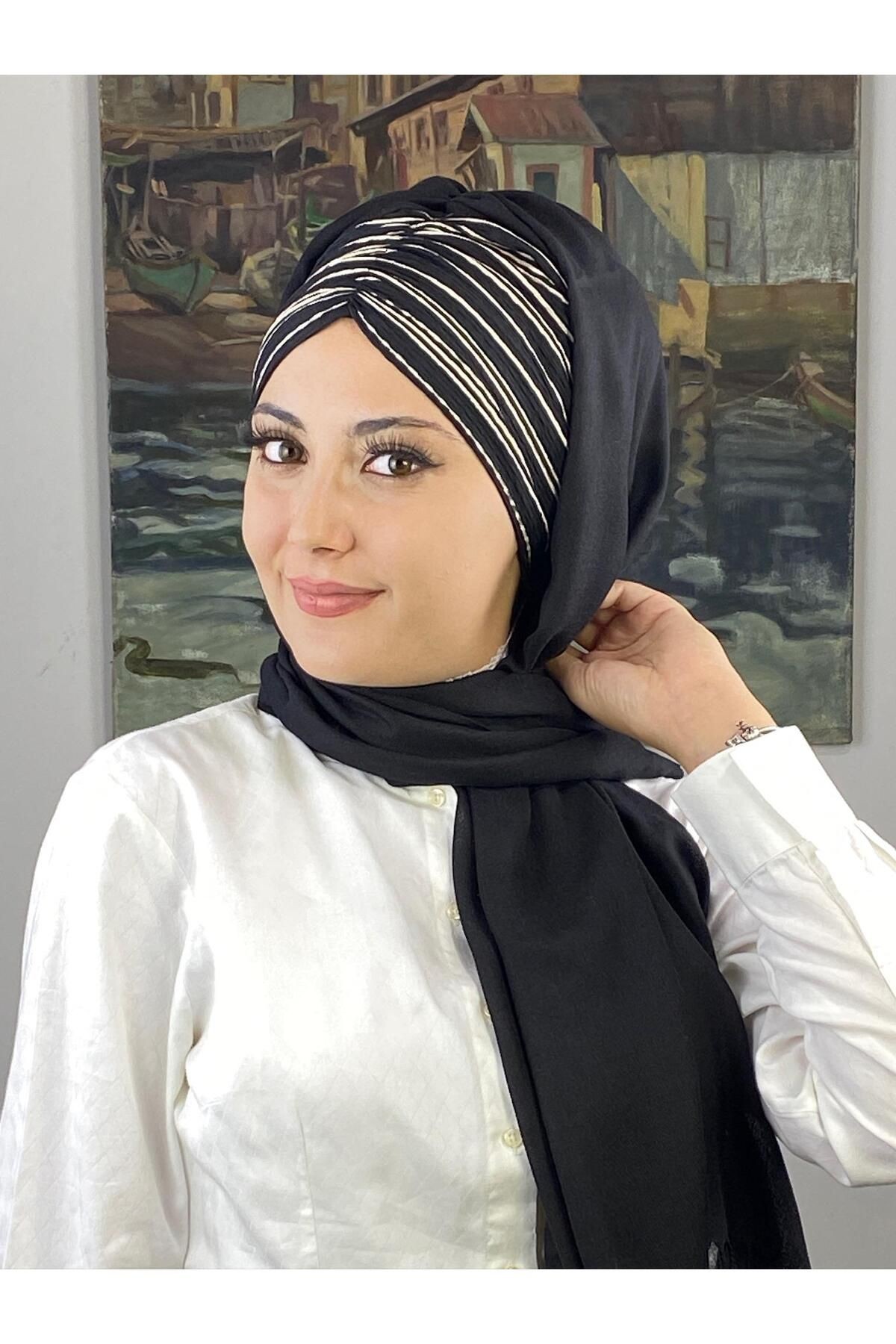 SİYAH CİZGİ BÜZGÜLÜ ŞAL