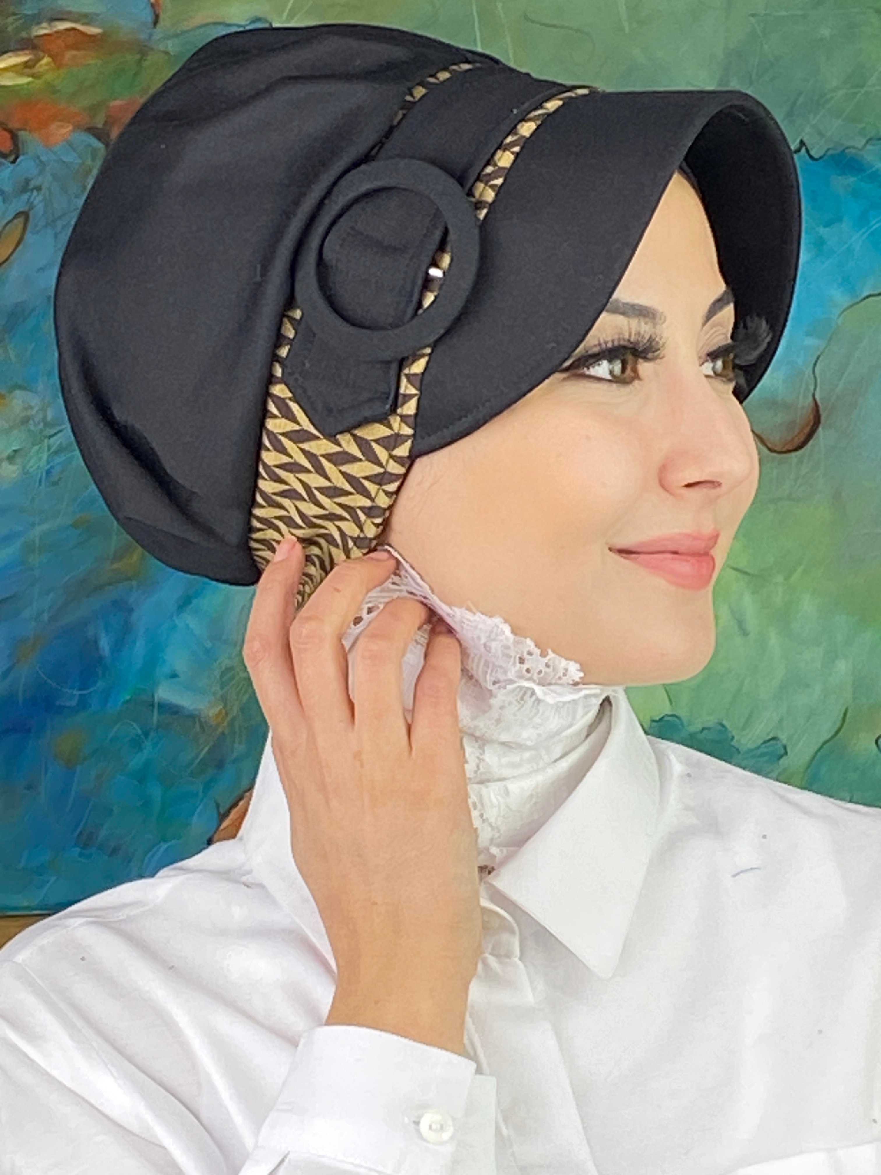 Nazlı Model Tokalı Başak Desenli Tesettür Şapka
