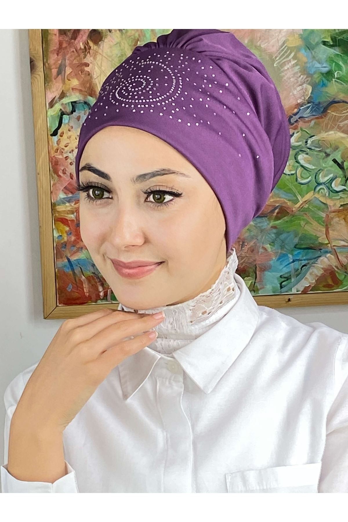 Helezon Taşlı Açık Mor Bone