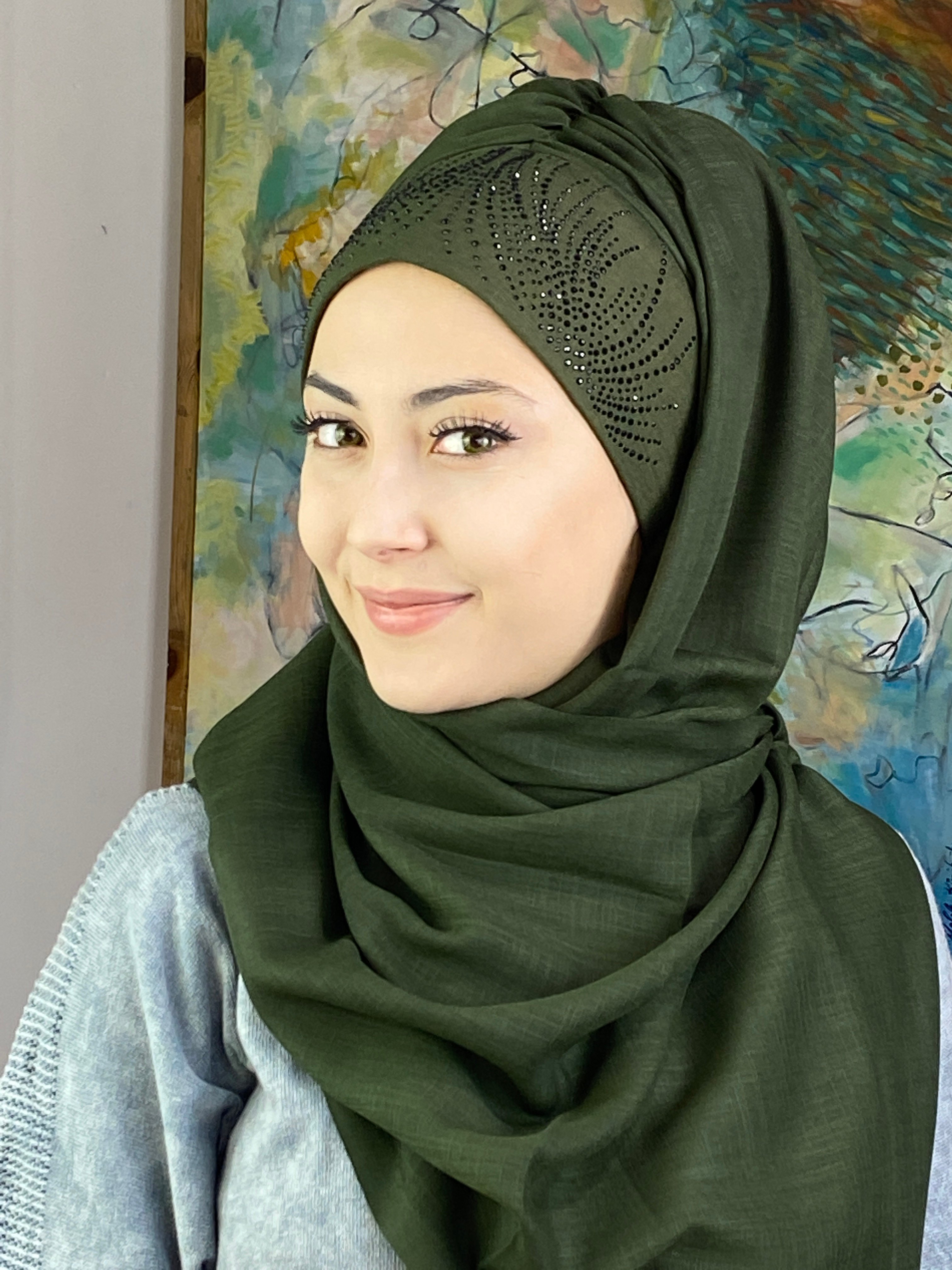 İhtişamlı Taşlı Model Şal - kına yeşili-