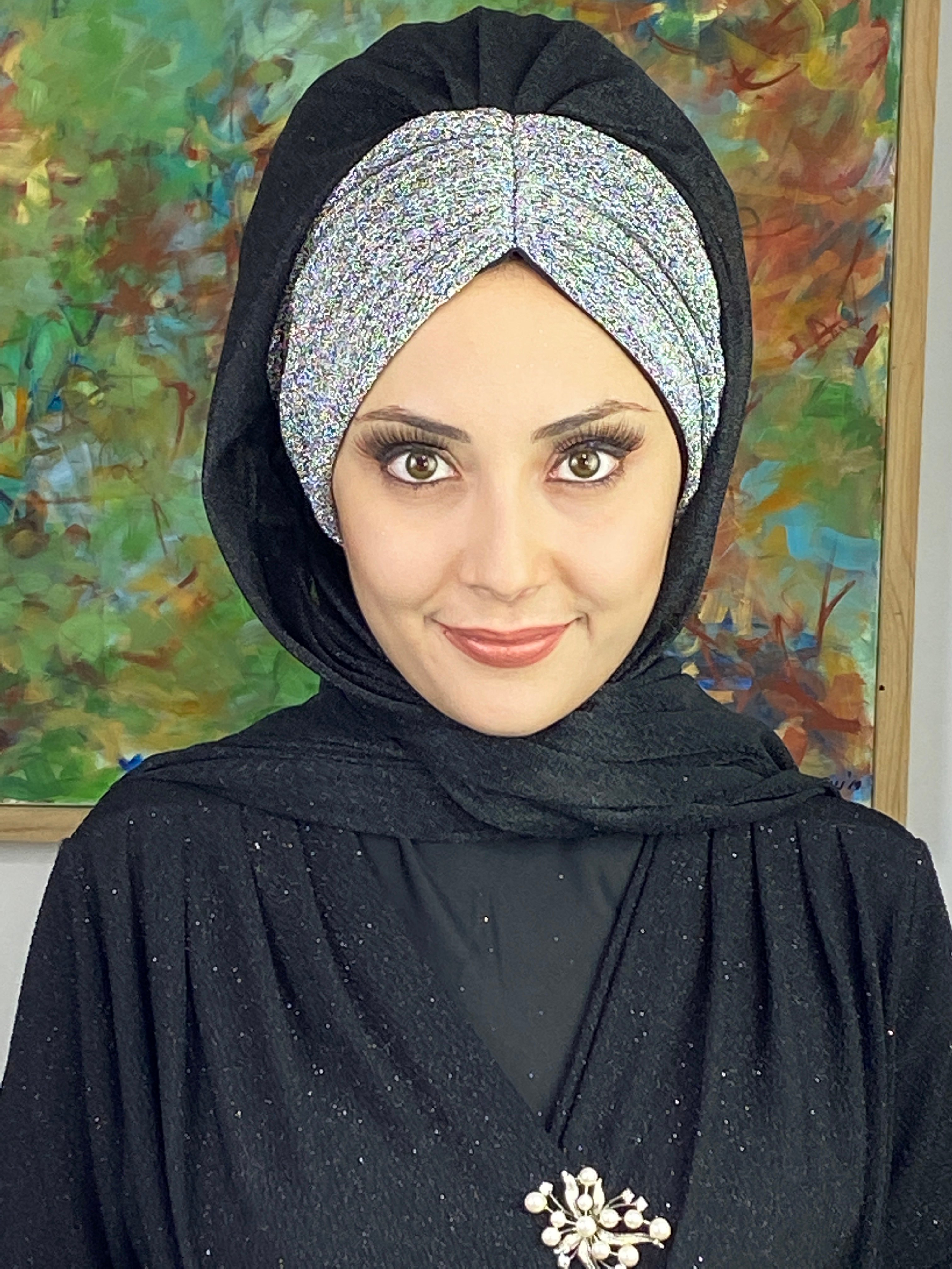 Çift Renkli Sultan Model Simli Şifon Büzgülü Şal