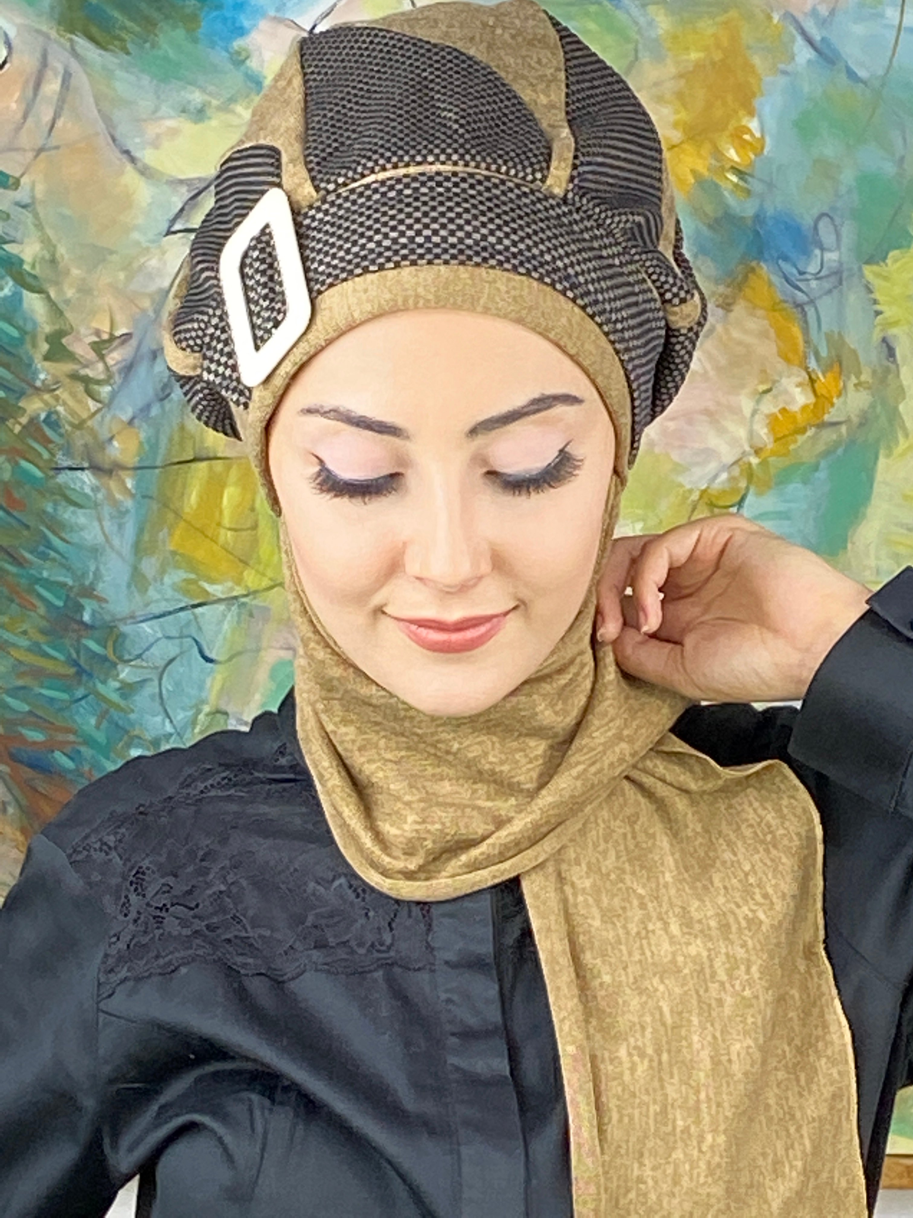 Damla Model Küçük Ekoseli Tesettürlü Bere
