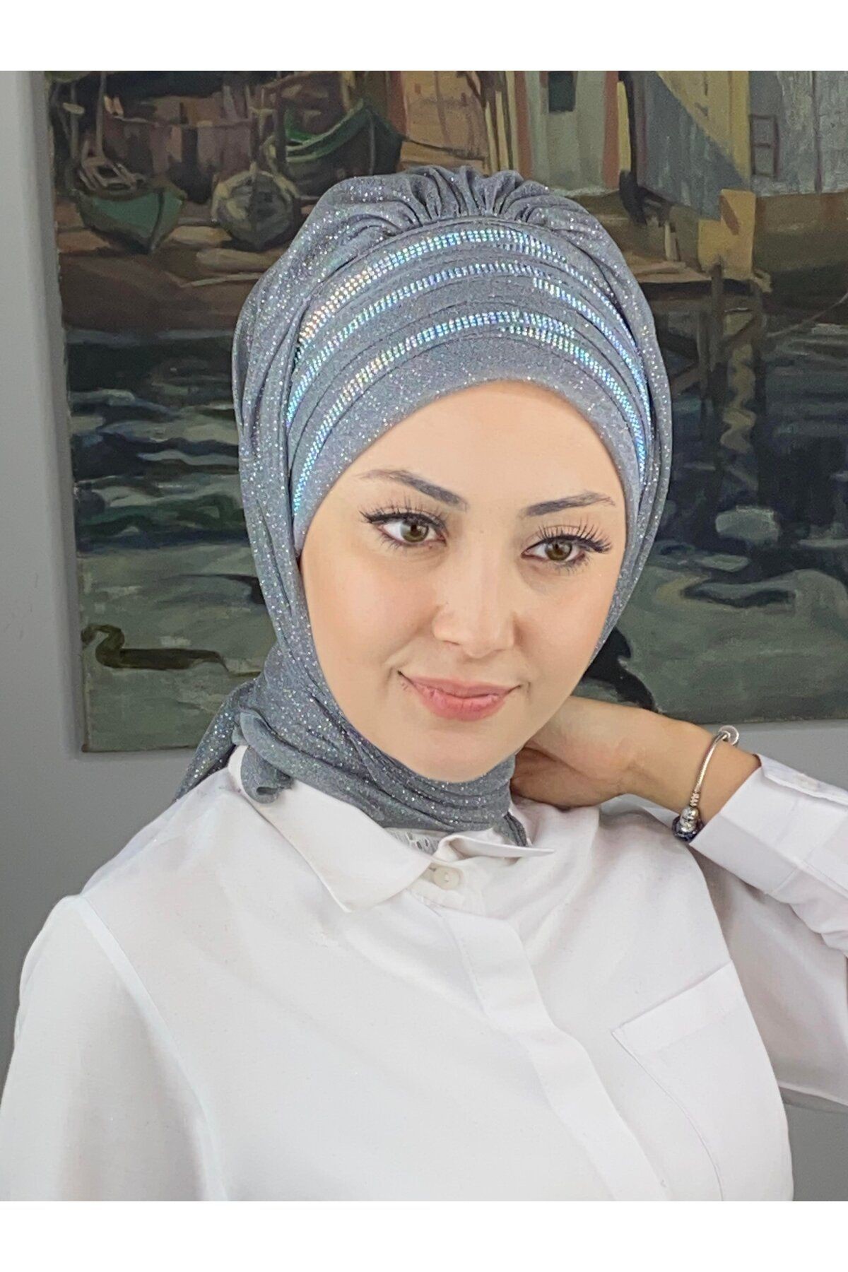 Lüks Topkapı Model Taşlı Simli Kısa Abiye Koyu Gri Hazır Şal