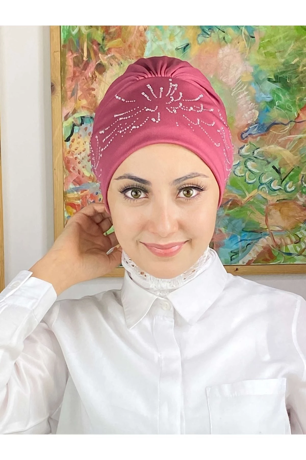 Fişek Model Taşlı Koyu Gül Kurusu Bone