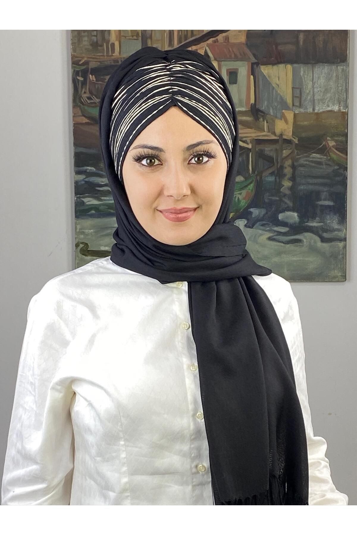 SİYAH CİZGİ BÜZGÜLÜ ŞAL