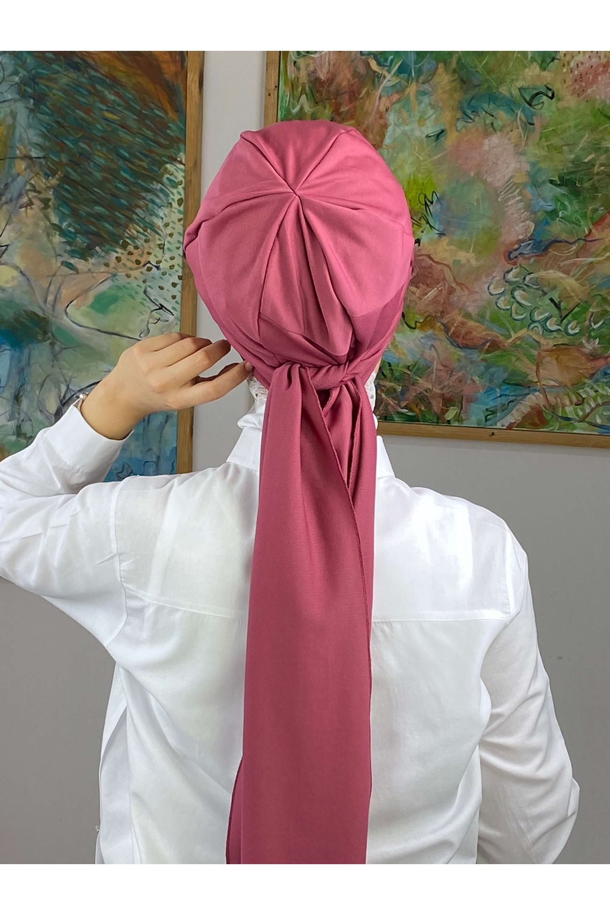 Açık Vişne Rengi Kendinden Fularlı Şapka