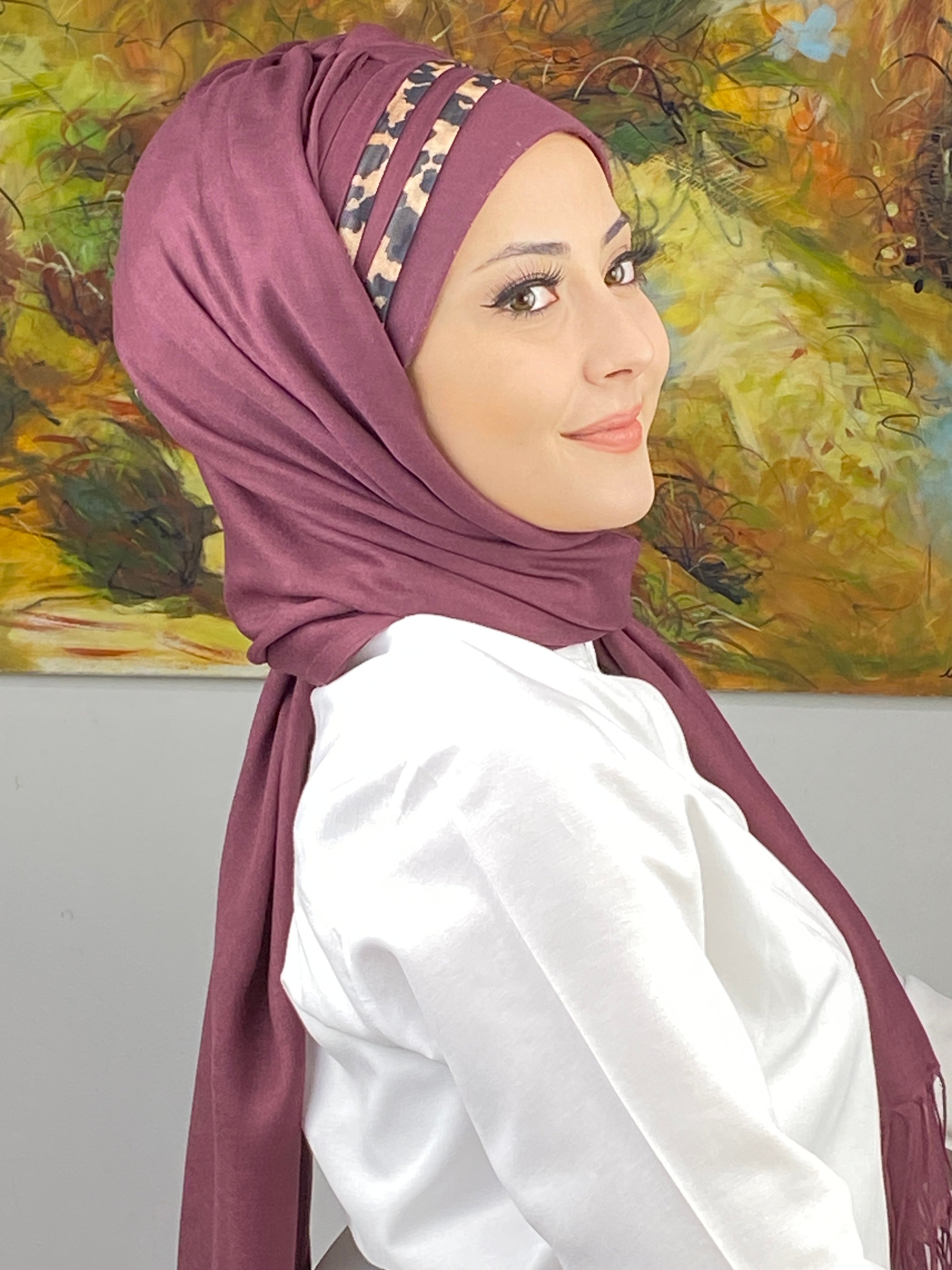 Saray Model İri Leopar Desenli Açık Mürdüm Hazır Şal