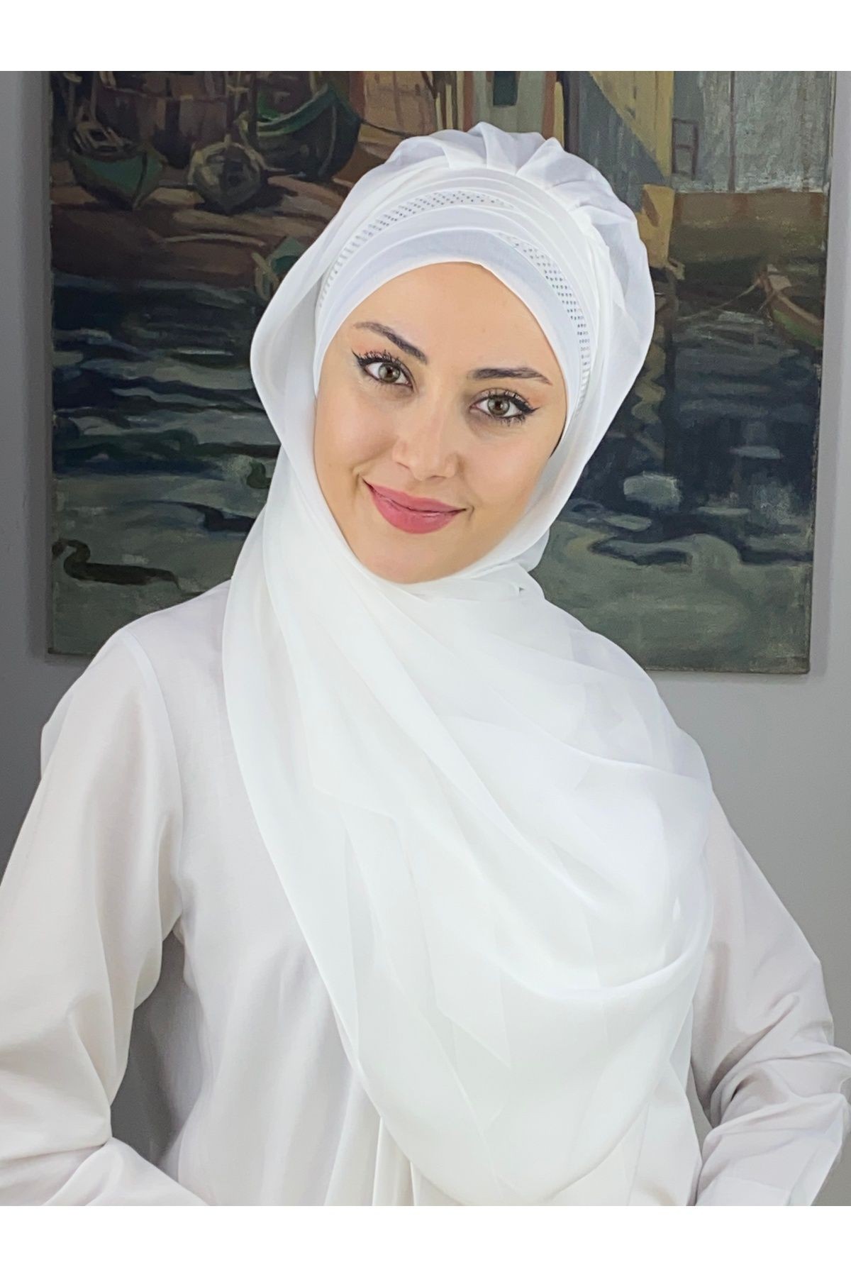Mihrimah Çapraz Drapeli Fransız Şifon Hazır Şal
