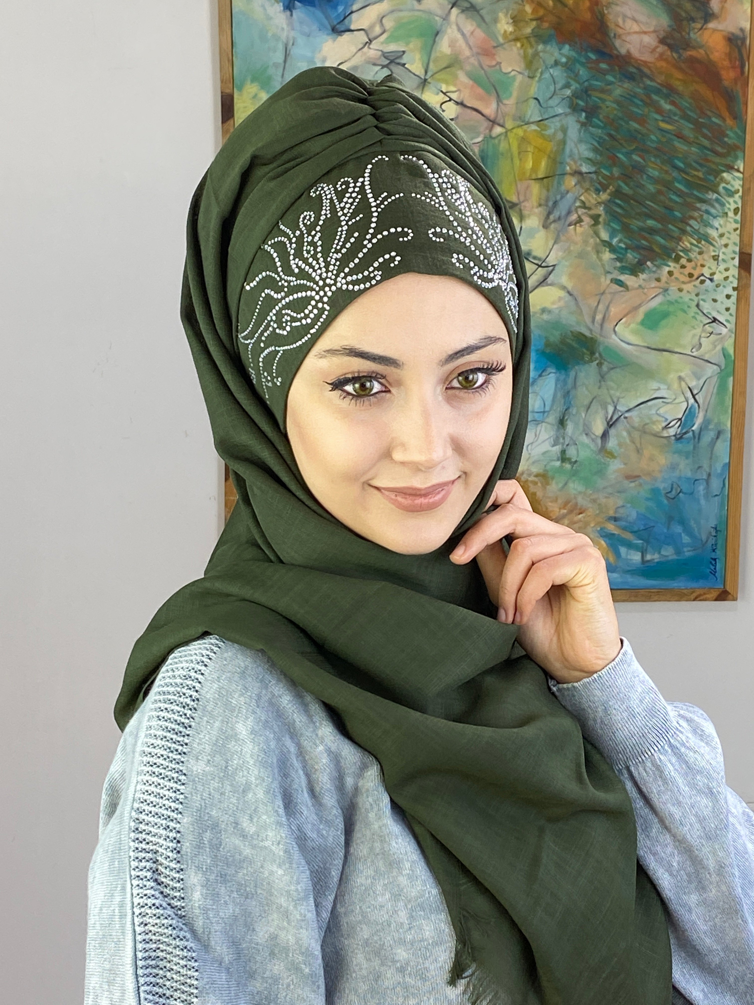 Yaprak Model Büzgülü Hazır Şal