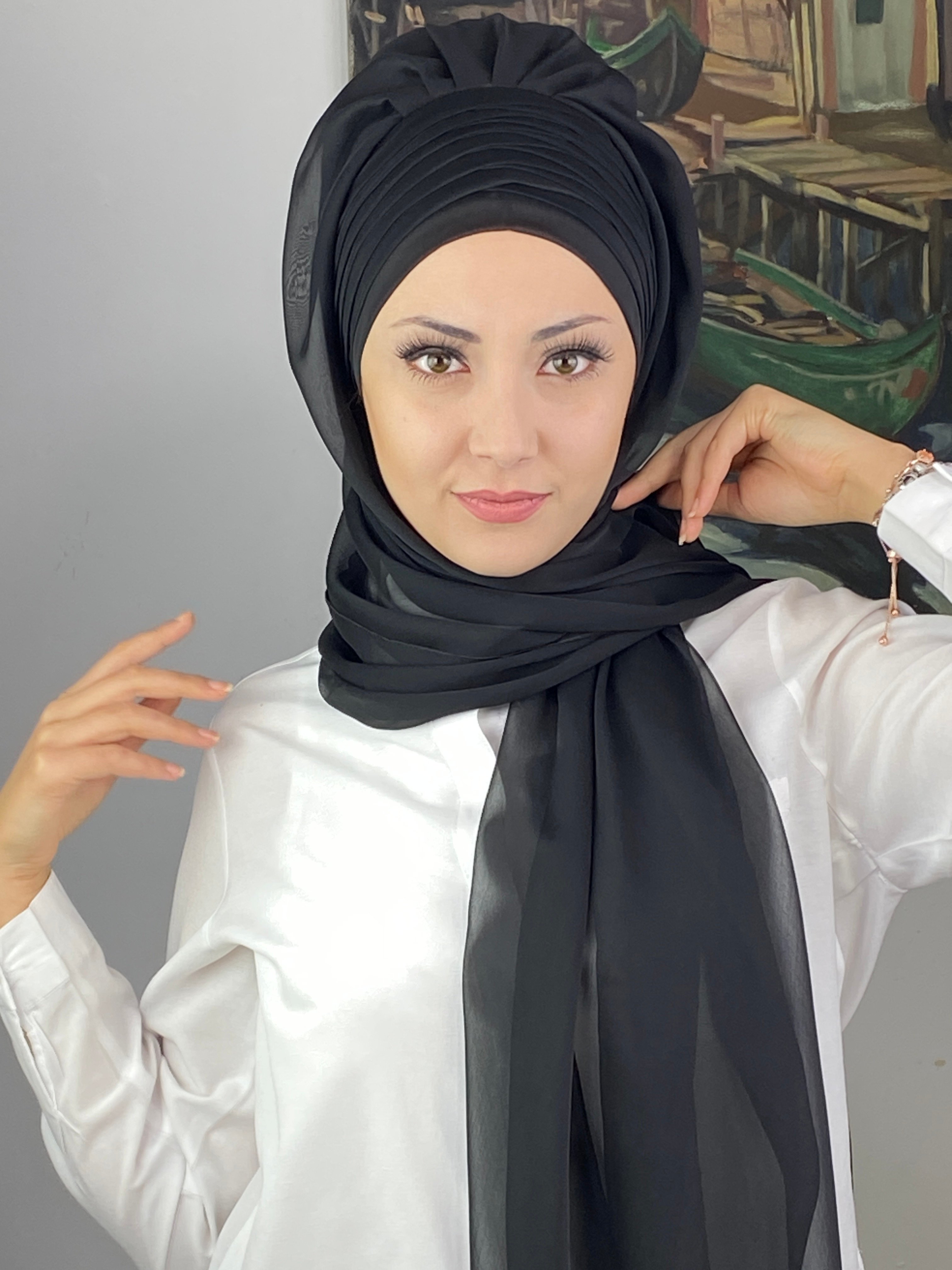 Topkapı Çapraz Drapeli Fransız Şifon Hazır Şal