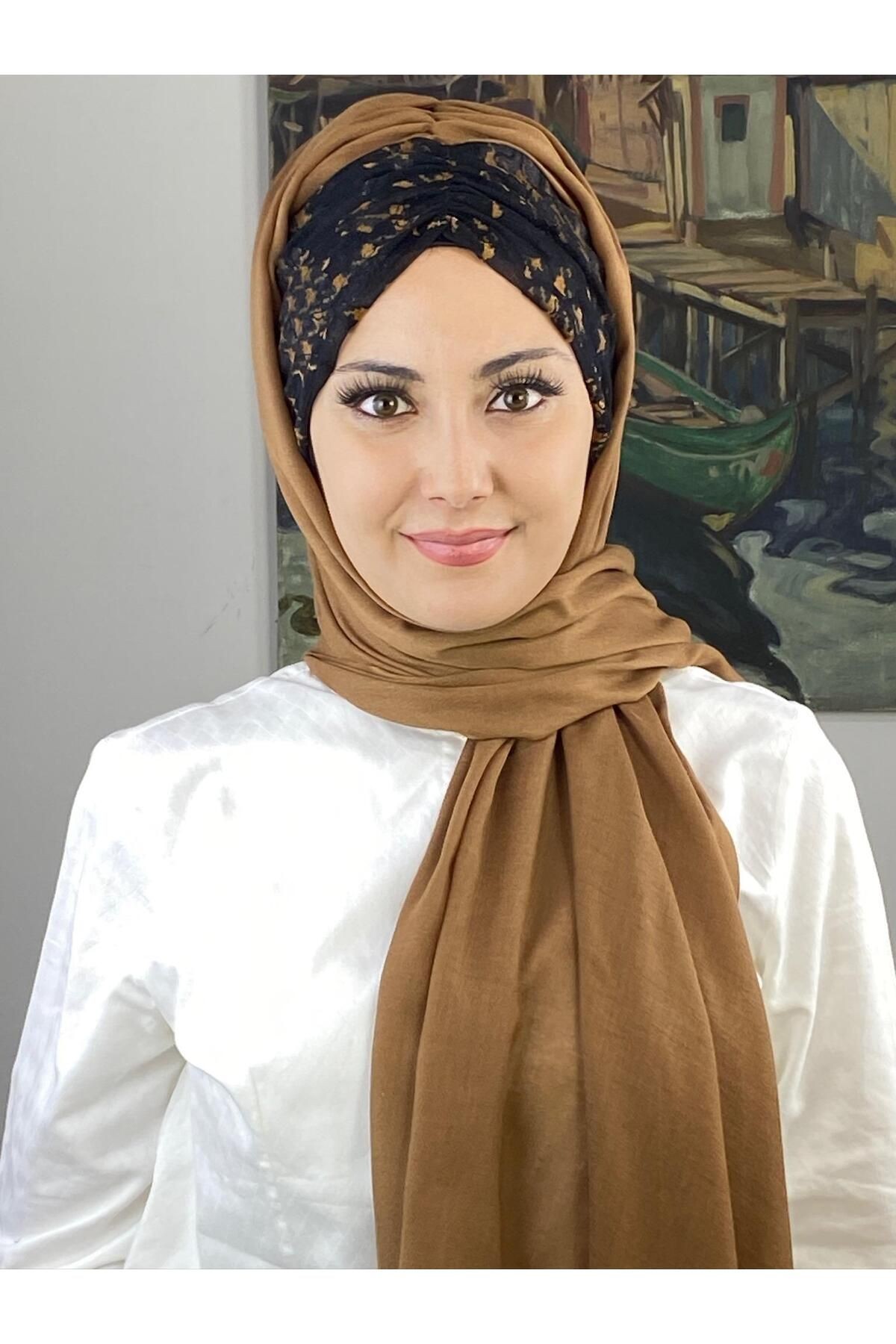 KAHVE SARI KAZAYAKLI BÜZGÜLÜ ŞAL