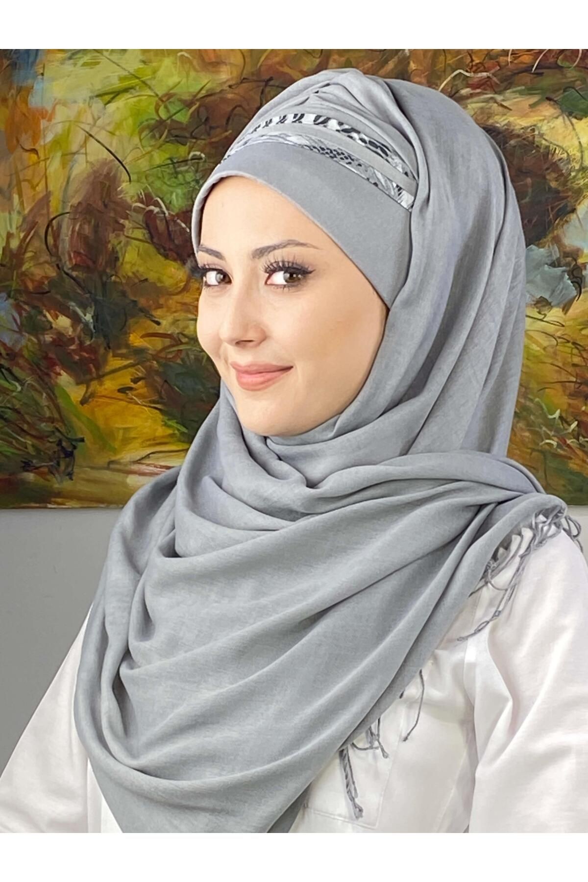 Saray Model Yan Drapeli Çizgili Şeritli Hazır Şal