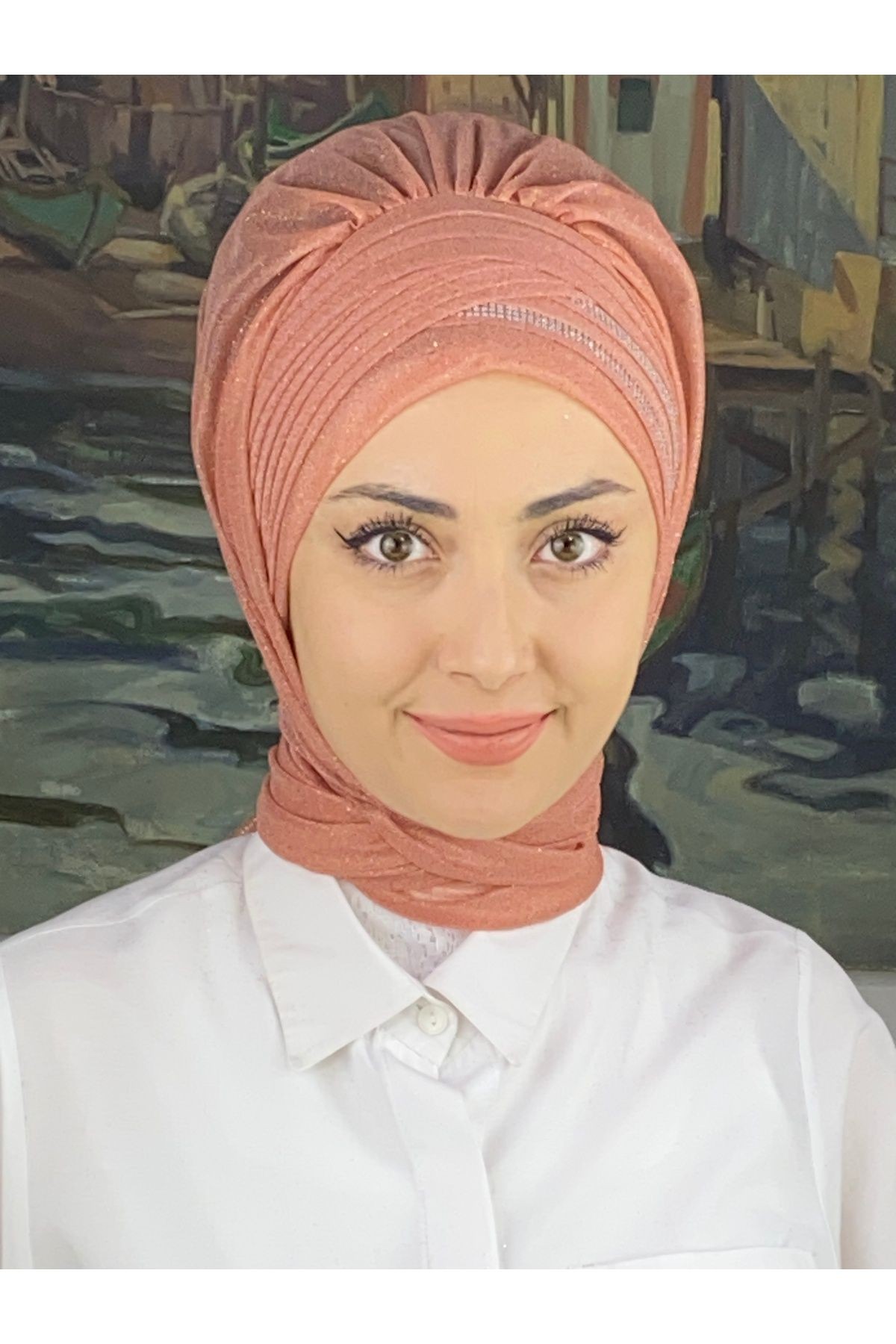 Gümüş Taşlı Drape Detaylı Simli Şal