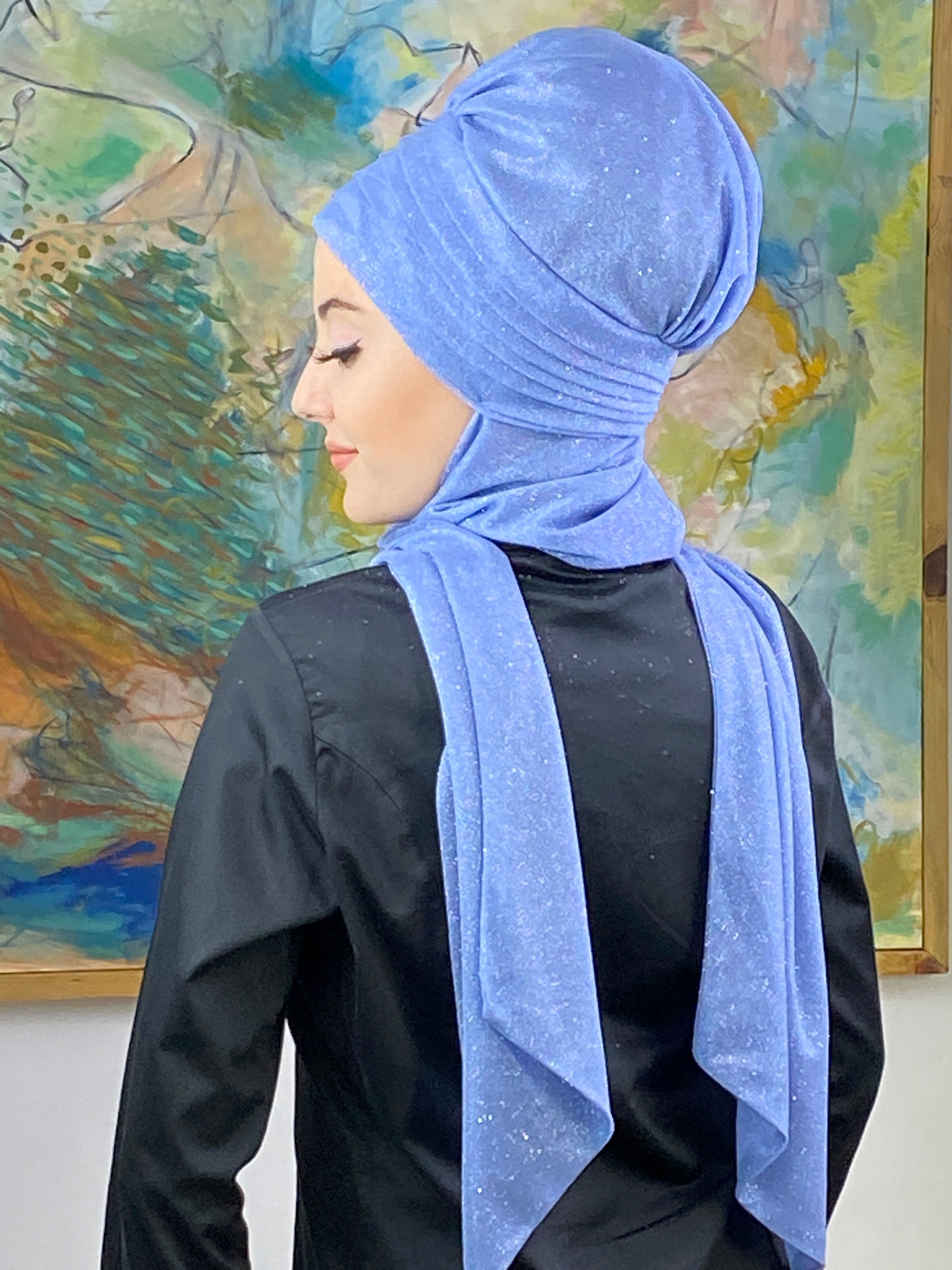 Simli Mavi Atkılı Abiye Bone
