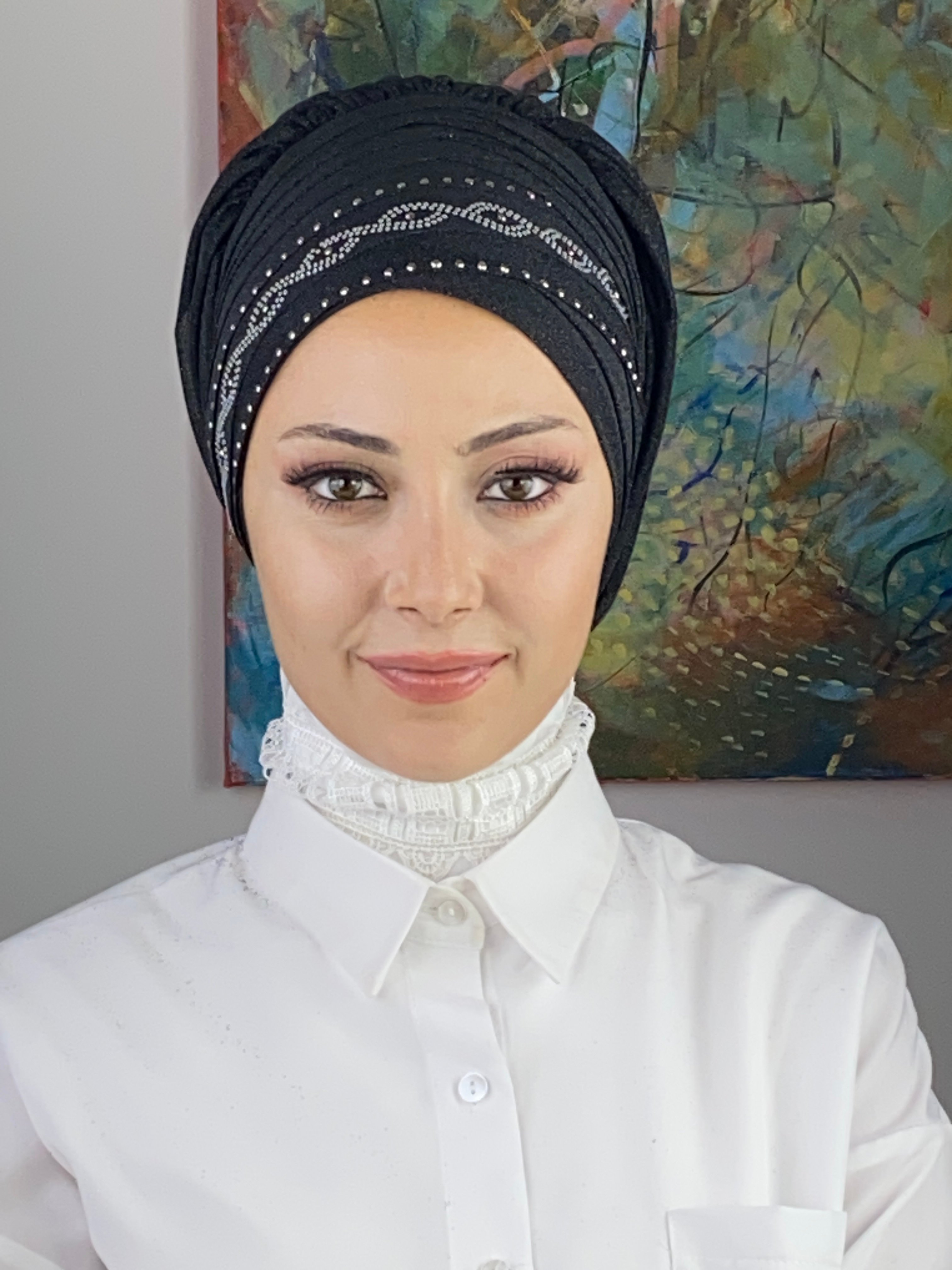 Bronz Taşlı Kuşgözü Model Gümüş Taş Detaylı Simli Şifon Bone Şal