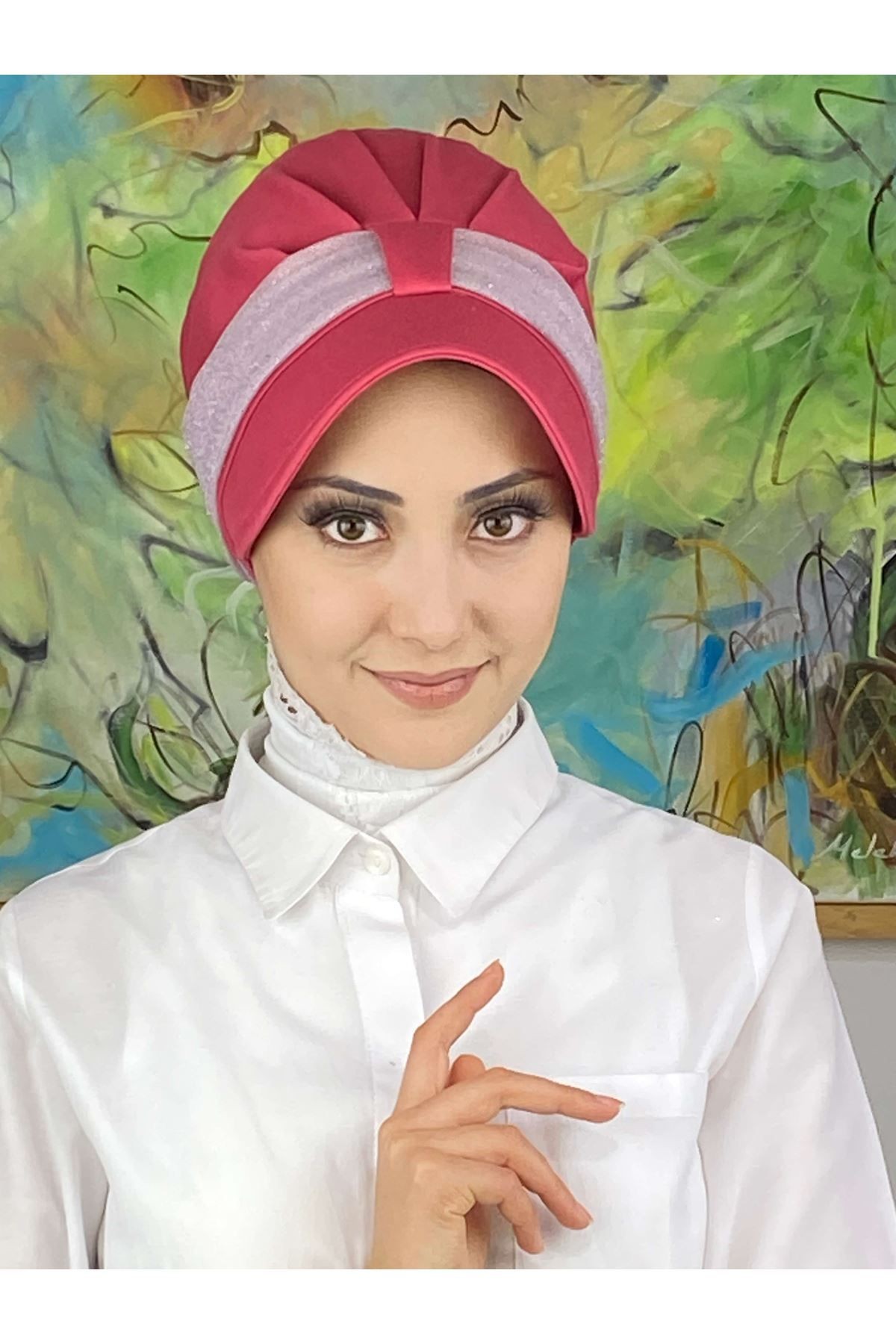 Cırtcırtlı Açık Lila Şifon Fularlı Şapka
