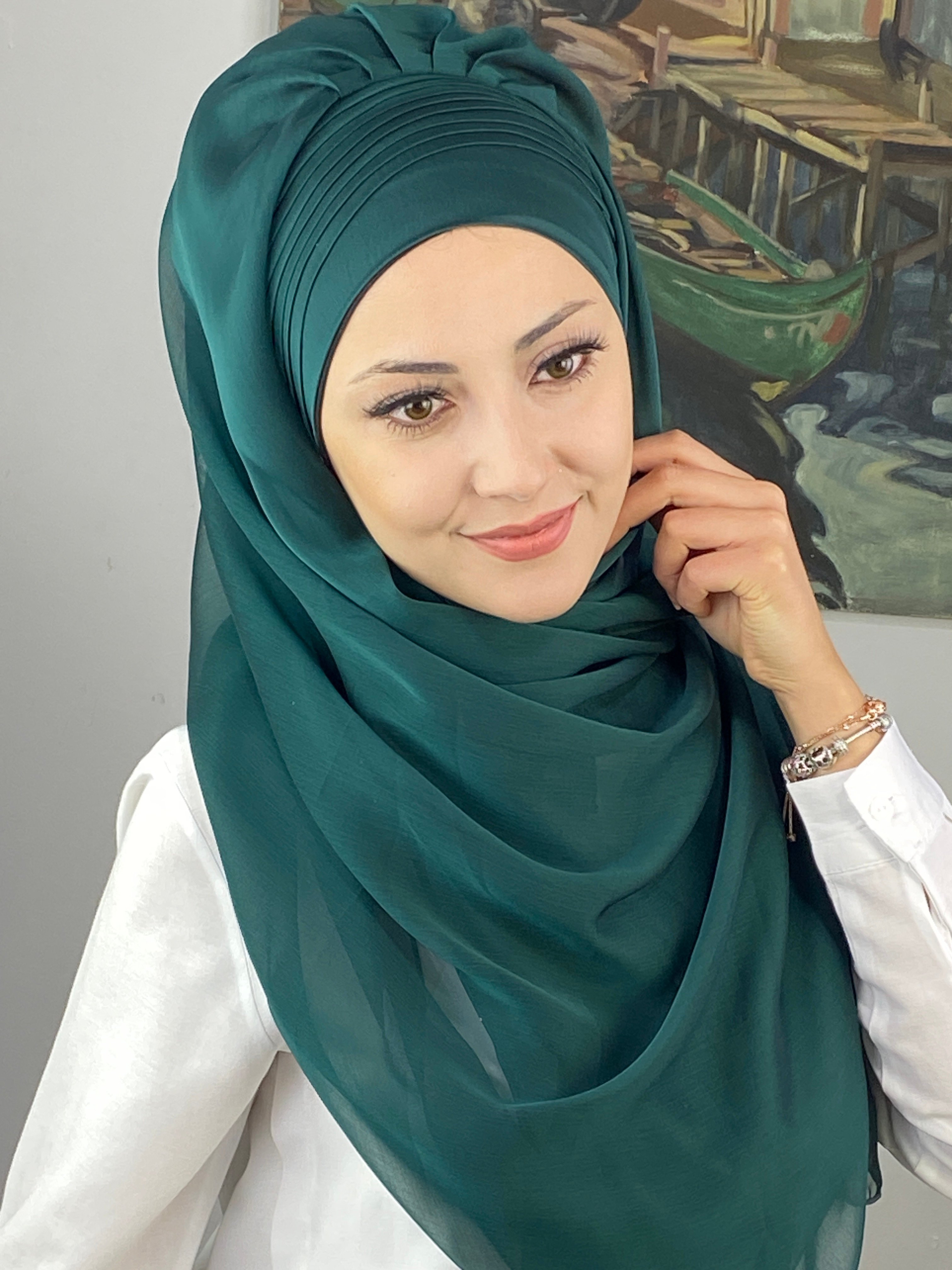 Saray Model Yan Drapeli Fransız Şifon Hazır Şal