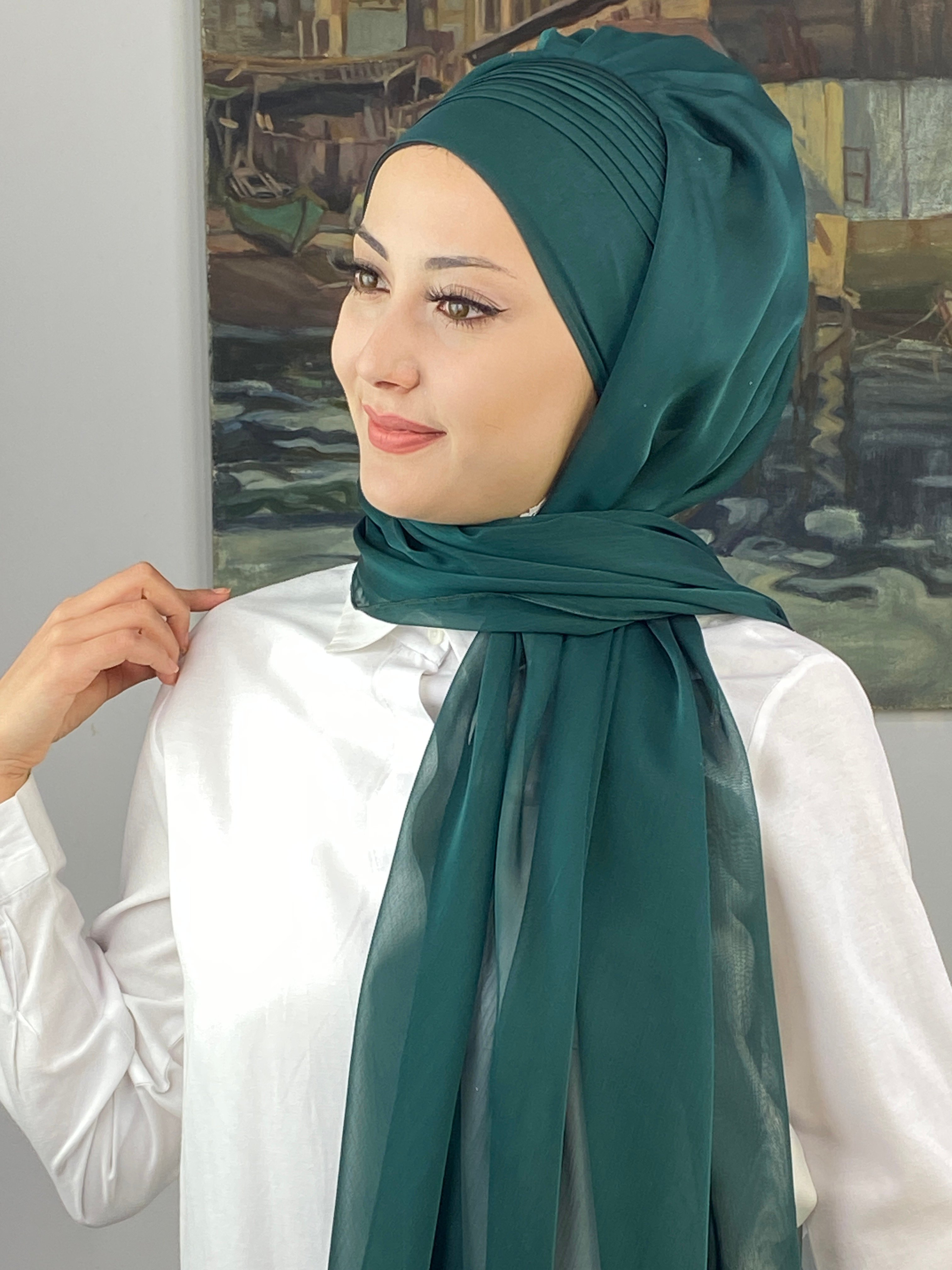 Saray Model Yan Drapeli Fransız Şifon Hazır Şal