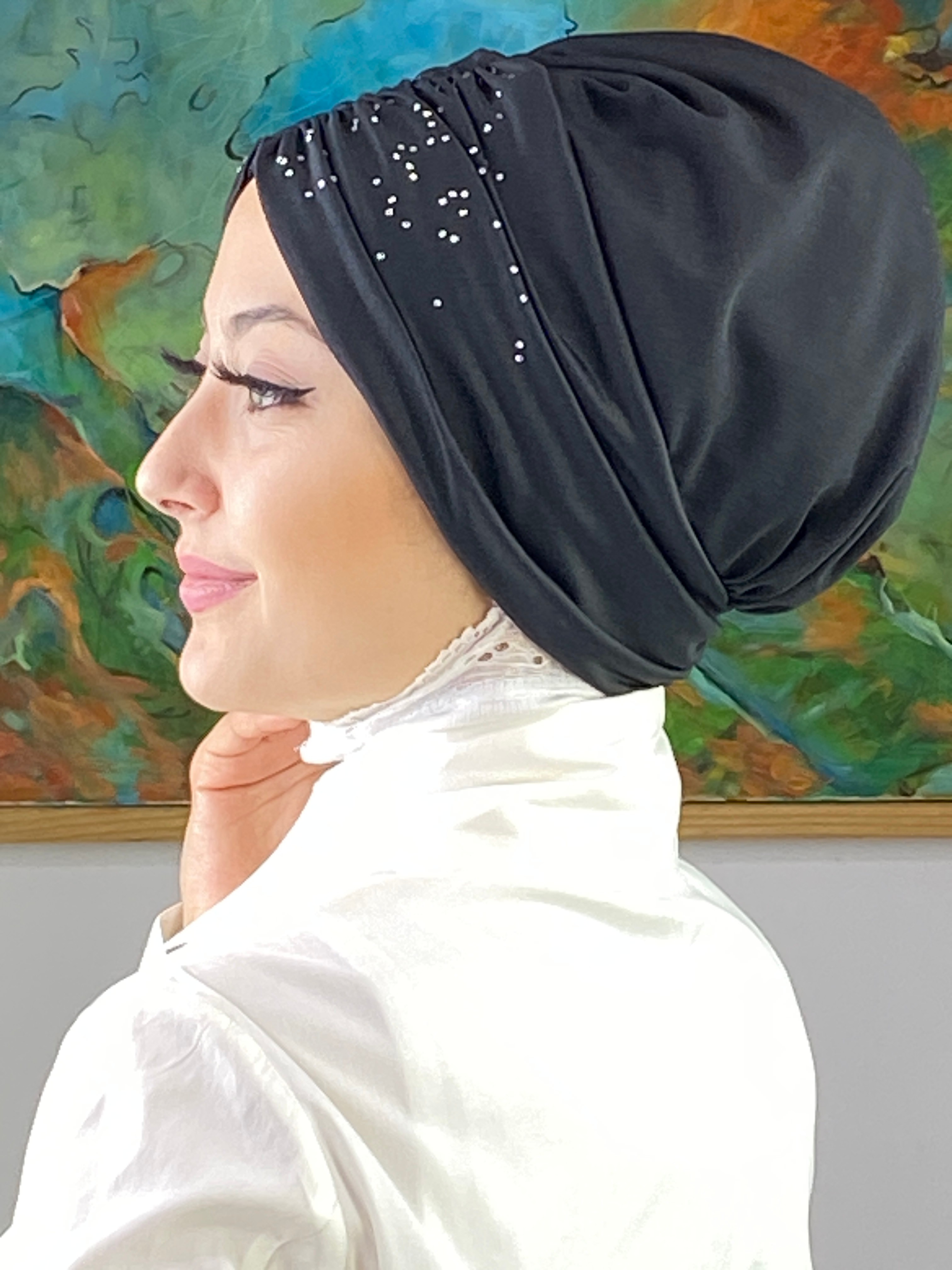 Sultan Model Taşlı Büzgülü Bone