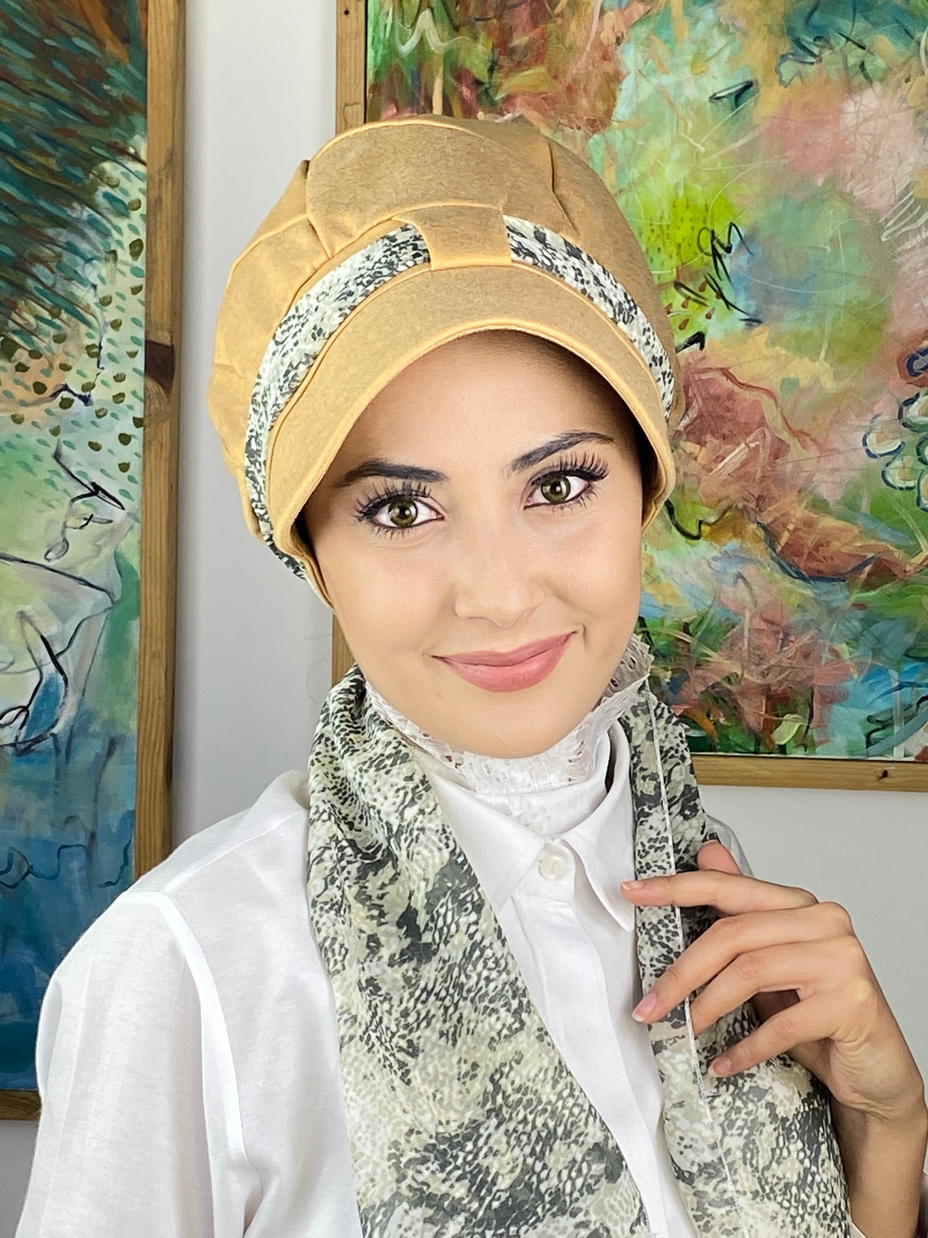 Tek Biritli Fularlı Şapka - Devetüyü - Timsah desen