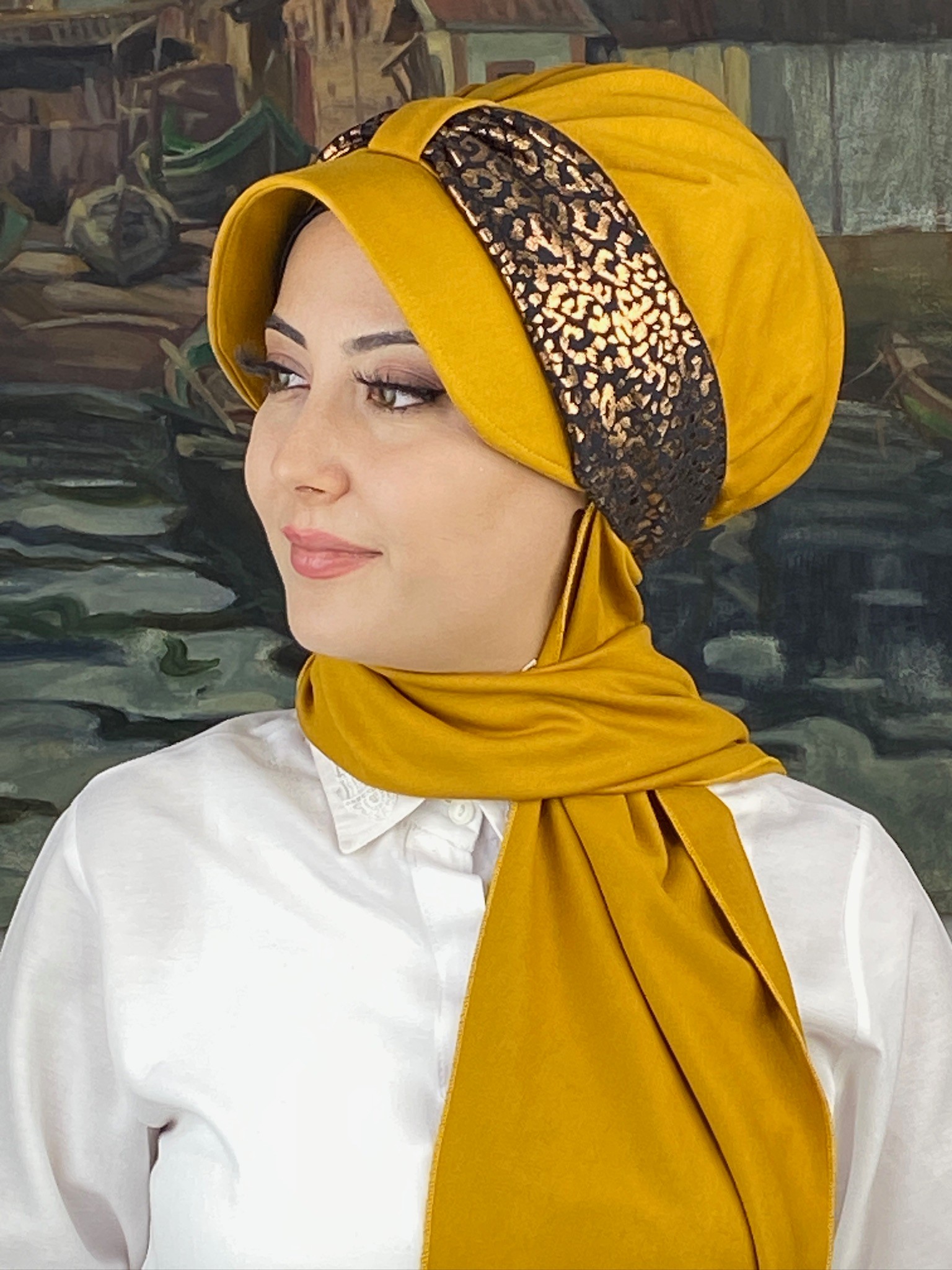TEK BİRİTLİ HARDAL ŞAPKA ŞAL
