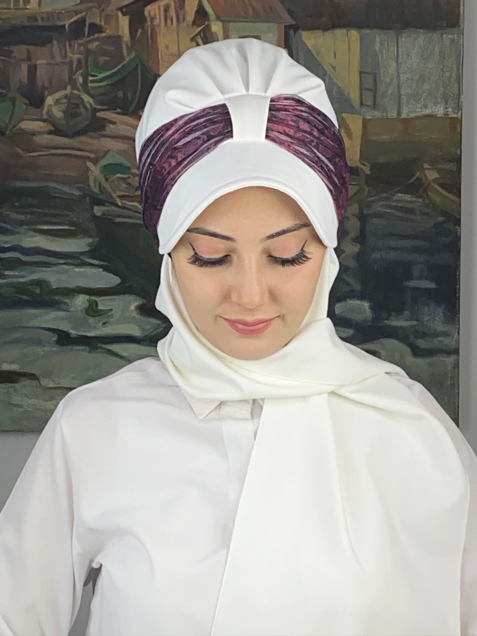 TEK BİRİTLİ BEYAZ ŞAPKA ŞAL