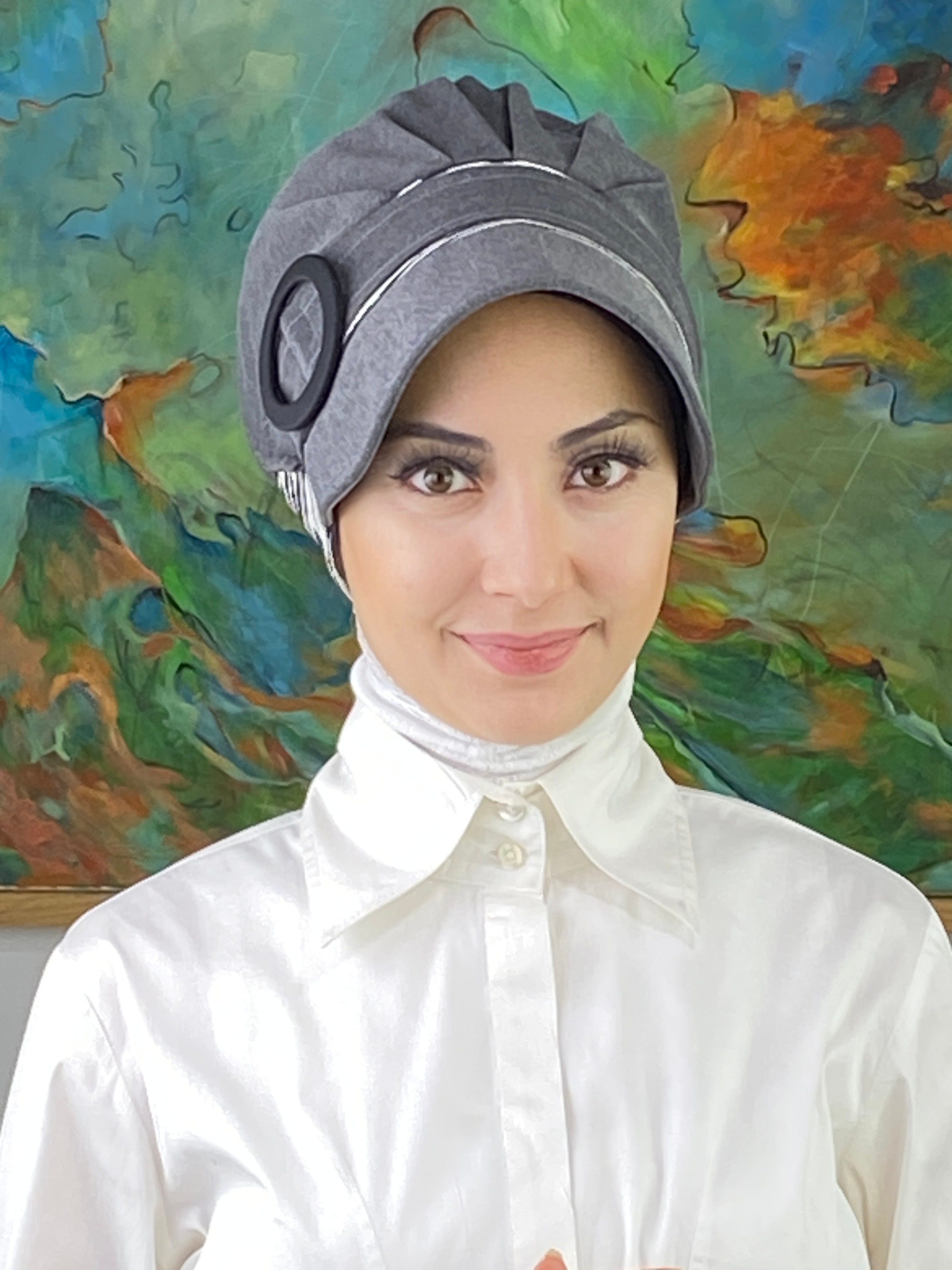 Nazlı Model Tokalı İnce Krem Çizgili Zebra Desen Tesettür Şapka