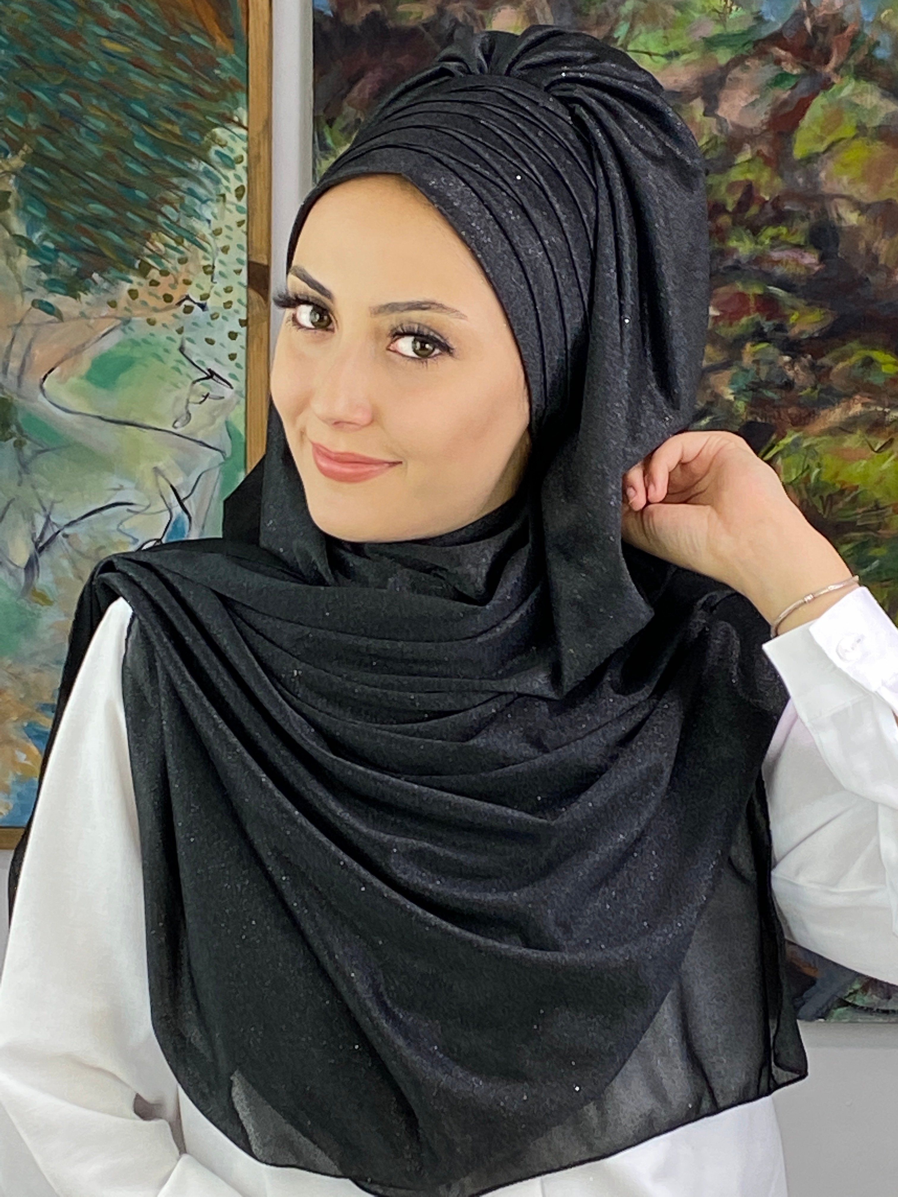 Simli Işıltılı Siyah Abiye Şal
