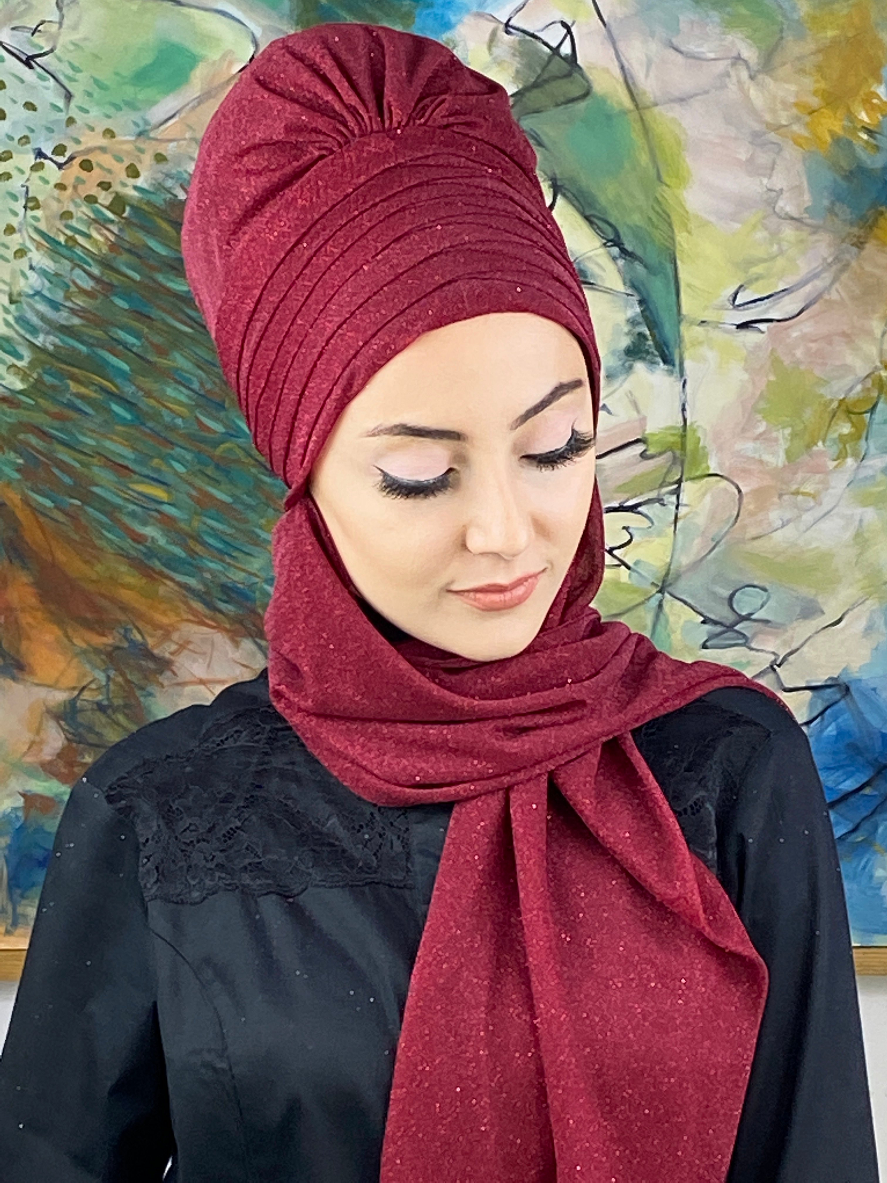 Simli Bordo Atkılı Abiye Tesettür Bone