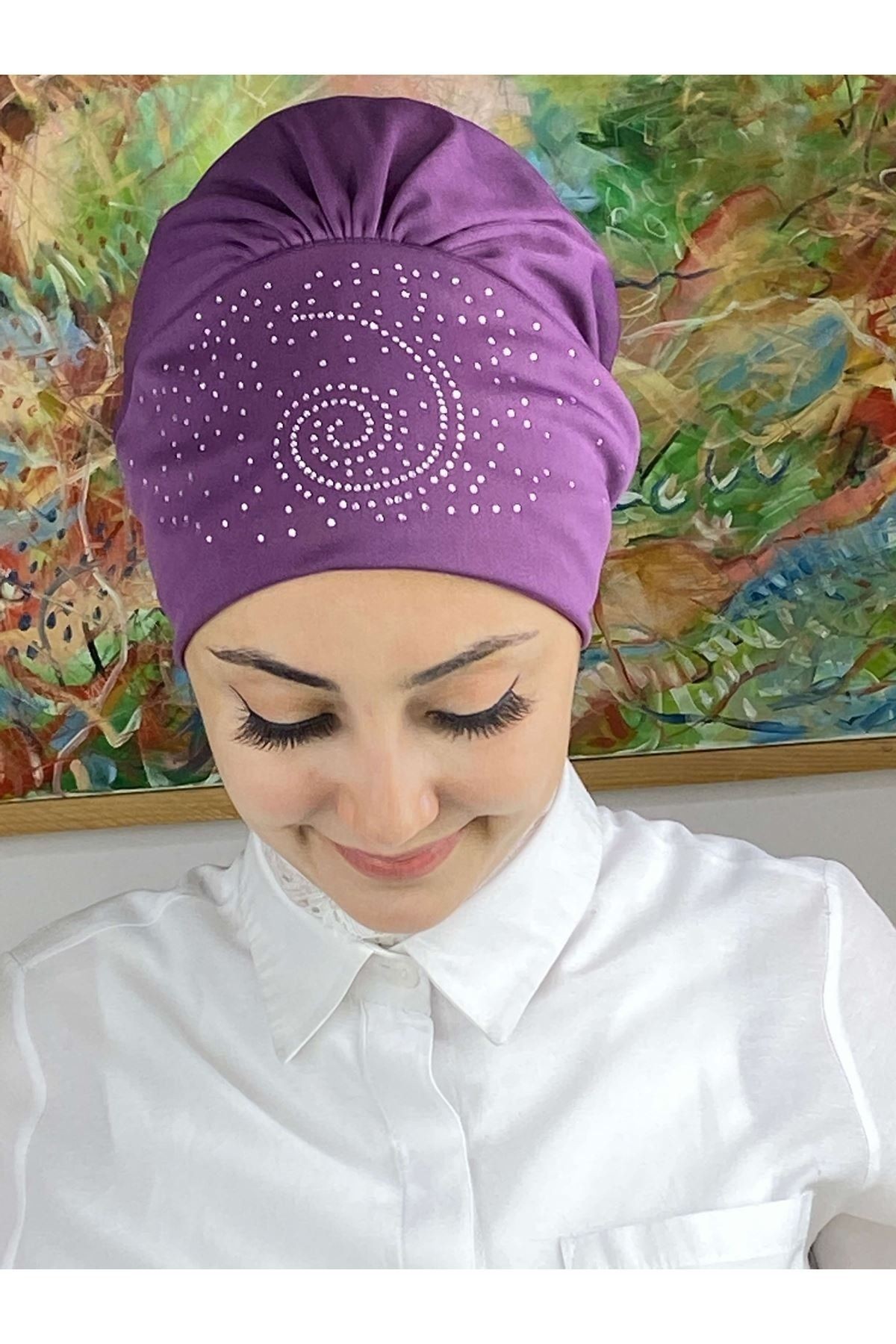 Helezon Taşlı Açık Mor Bone