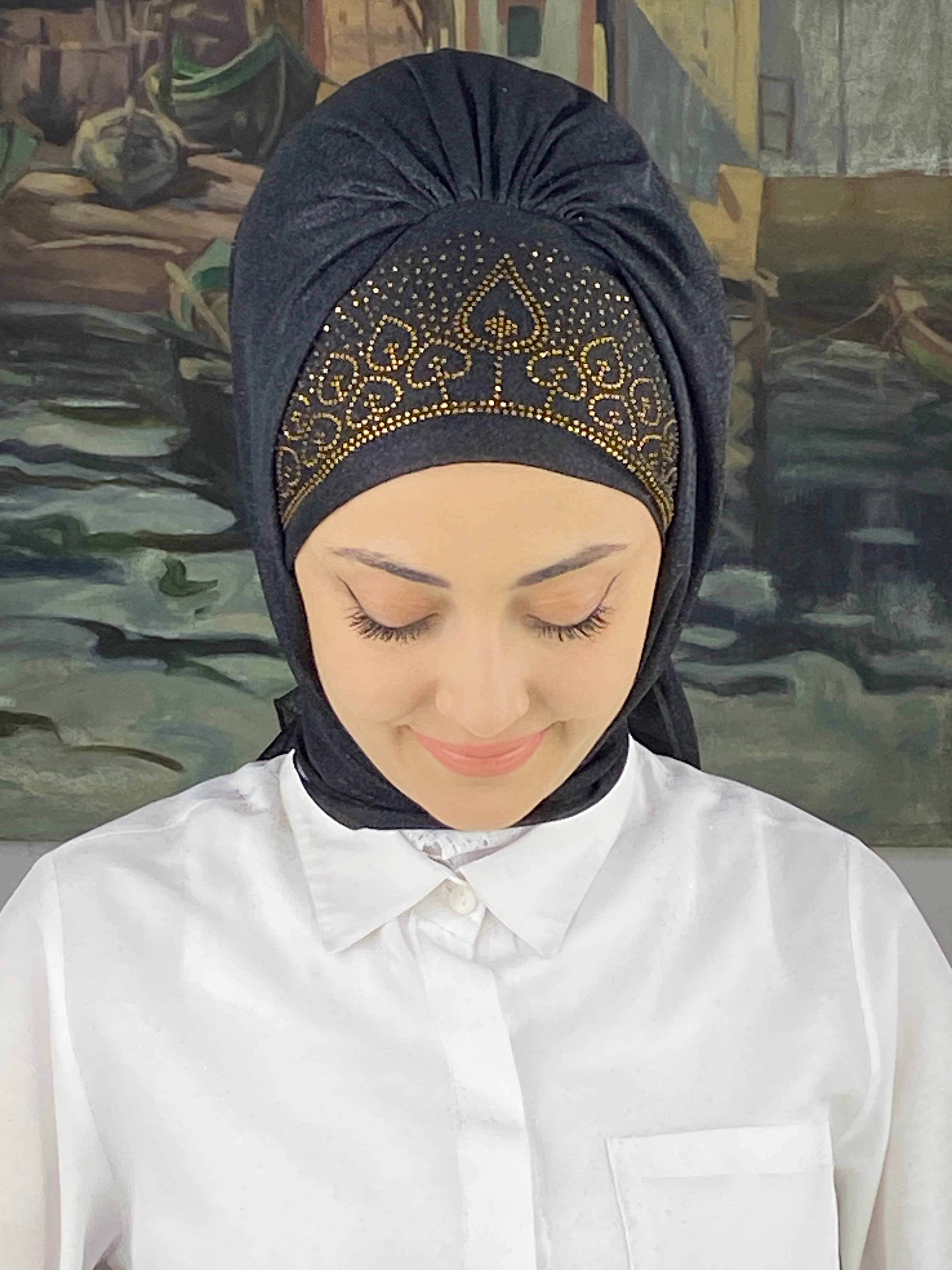 Prenses Model Gold Taşlı Simli Şifon Hazır Şal