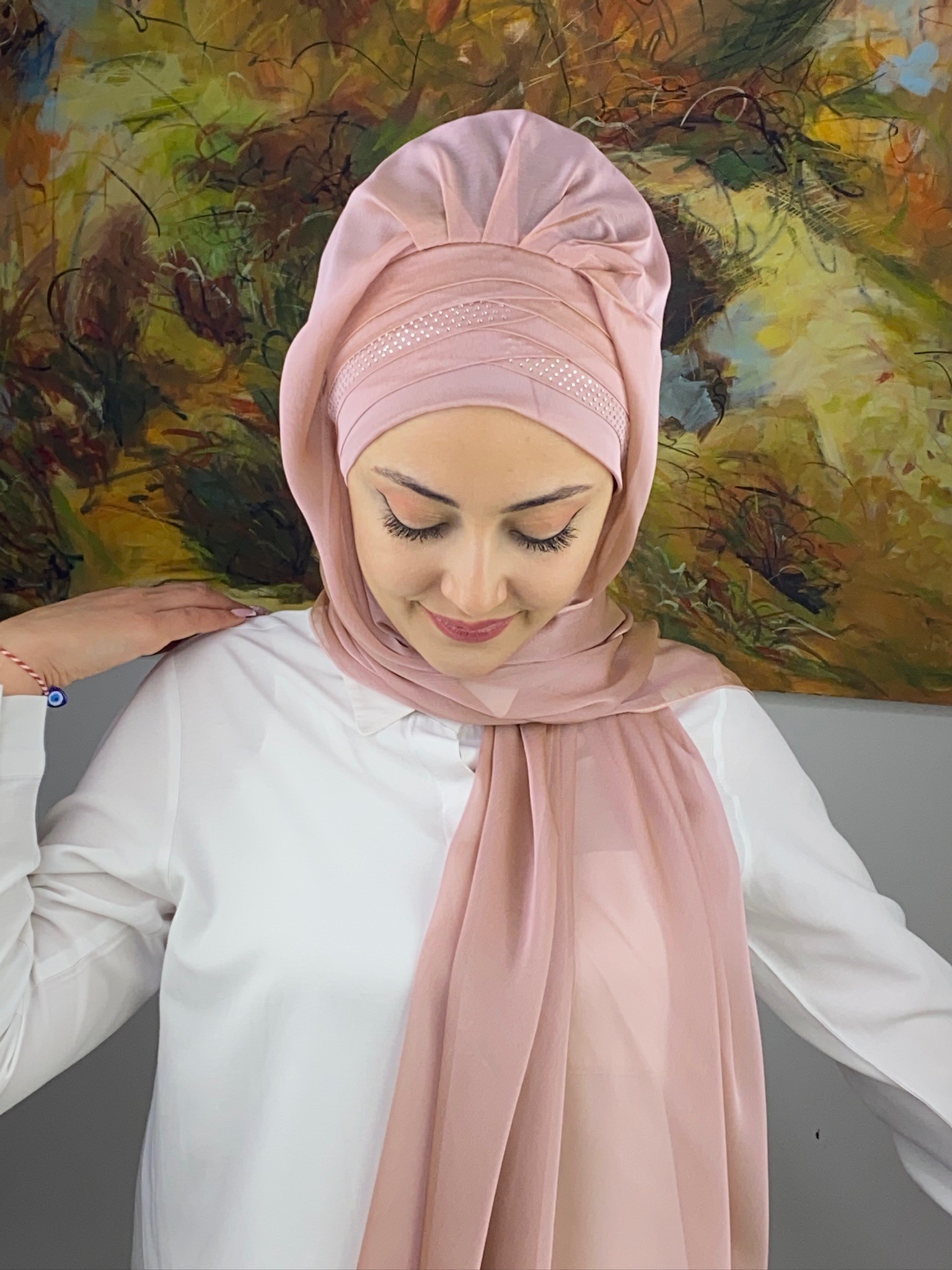 FRANSIZ CAPRAZ DRAPE DETAYLI ABİYE ŞAL