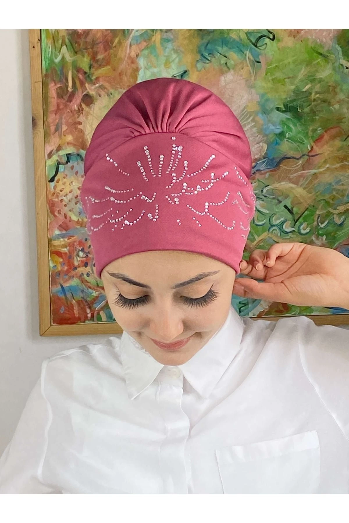 Fişek Model Taşlı Koyu Gül Kurusu Bone