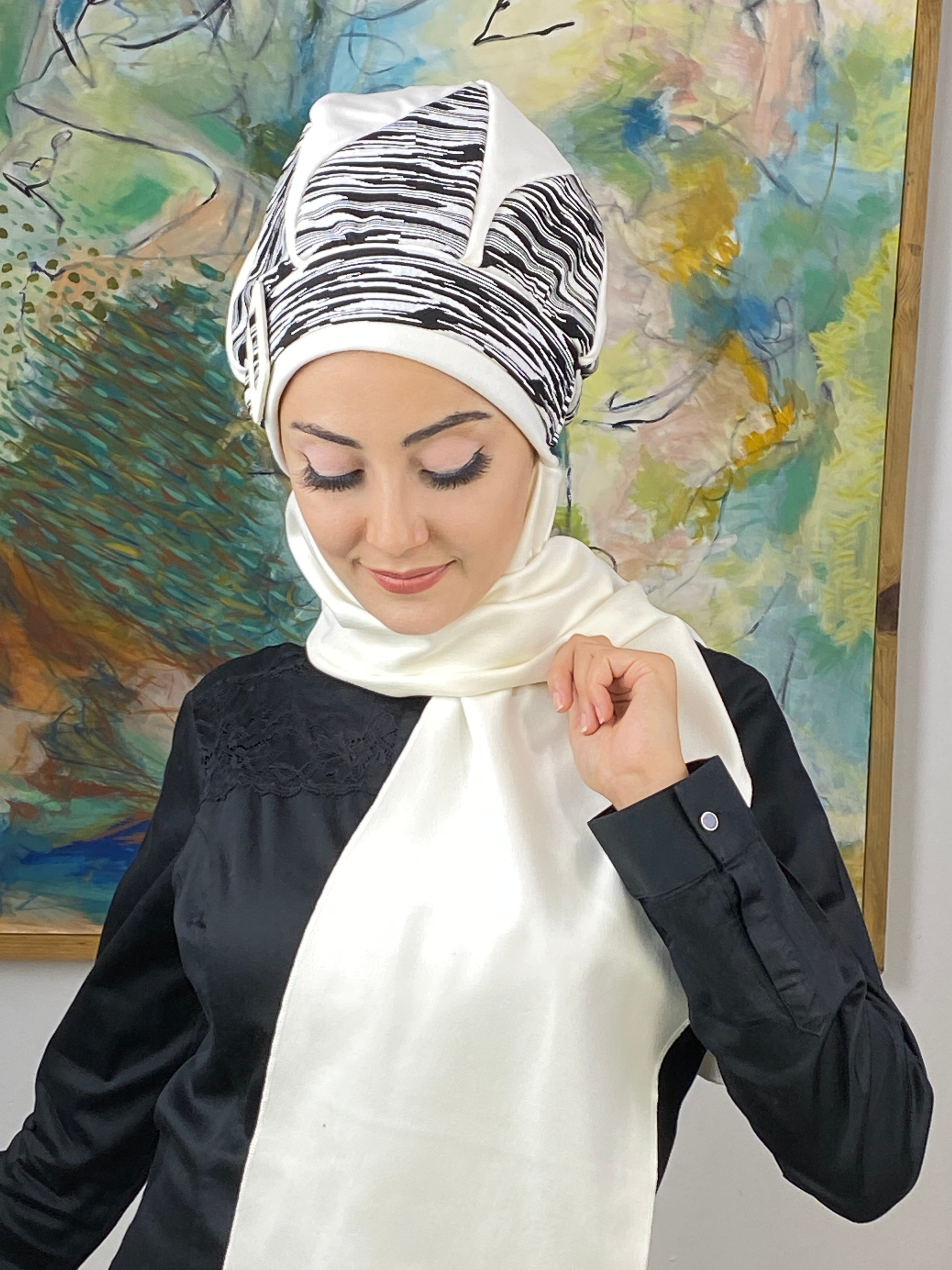 Damla Model Çizgili Tesettür Bere