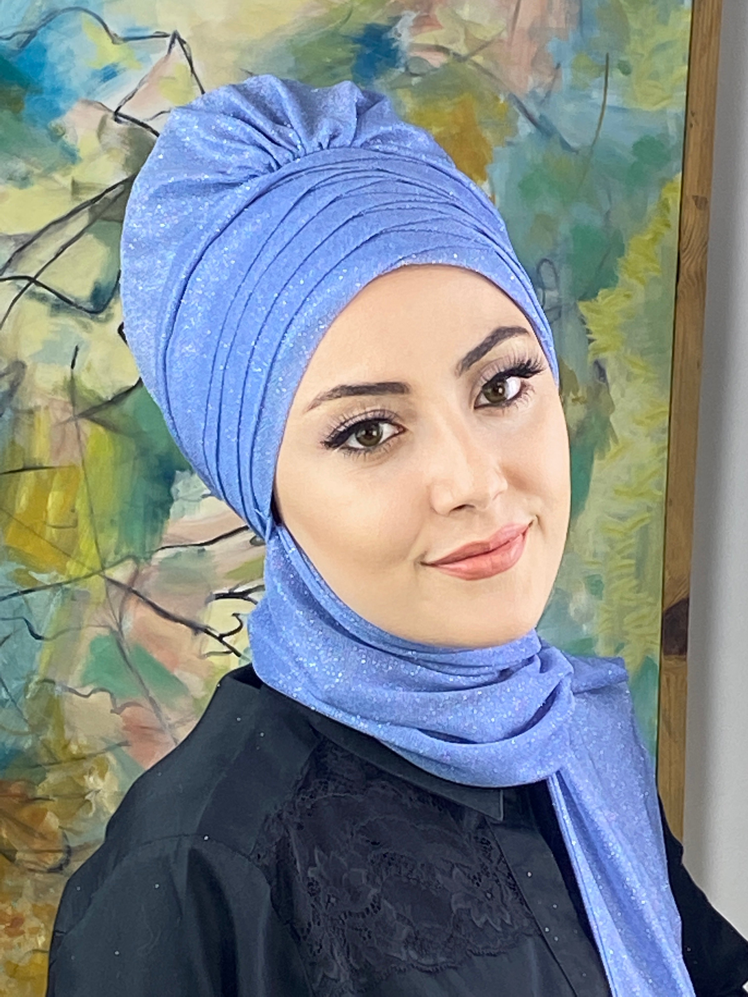 Simli Mavi Atkılı Abiye Bone