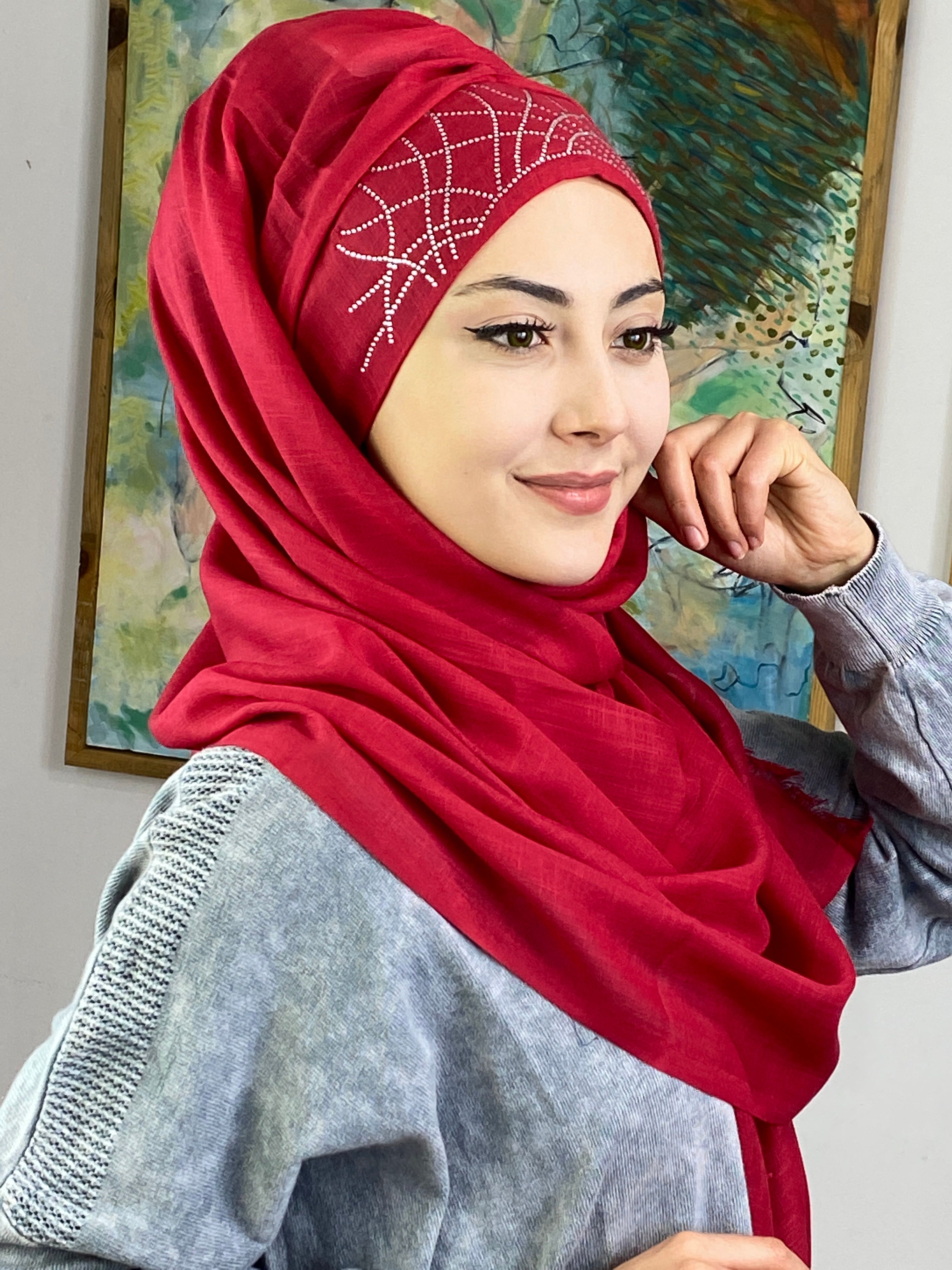 Zarif Taç Model Gümüş Taşlı Hazır Şal
