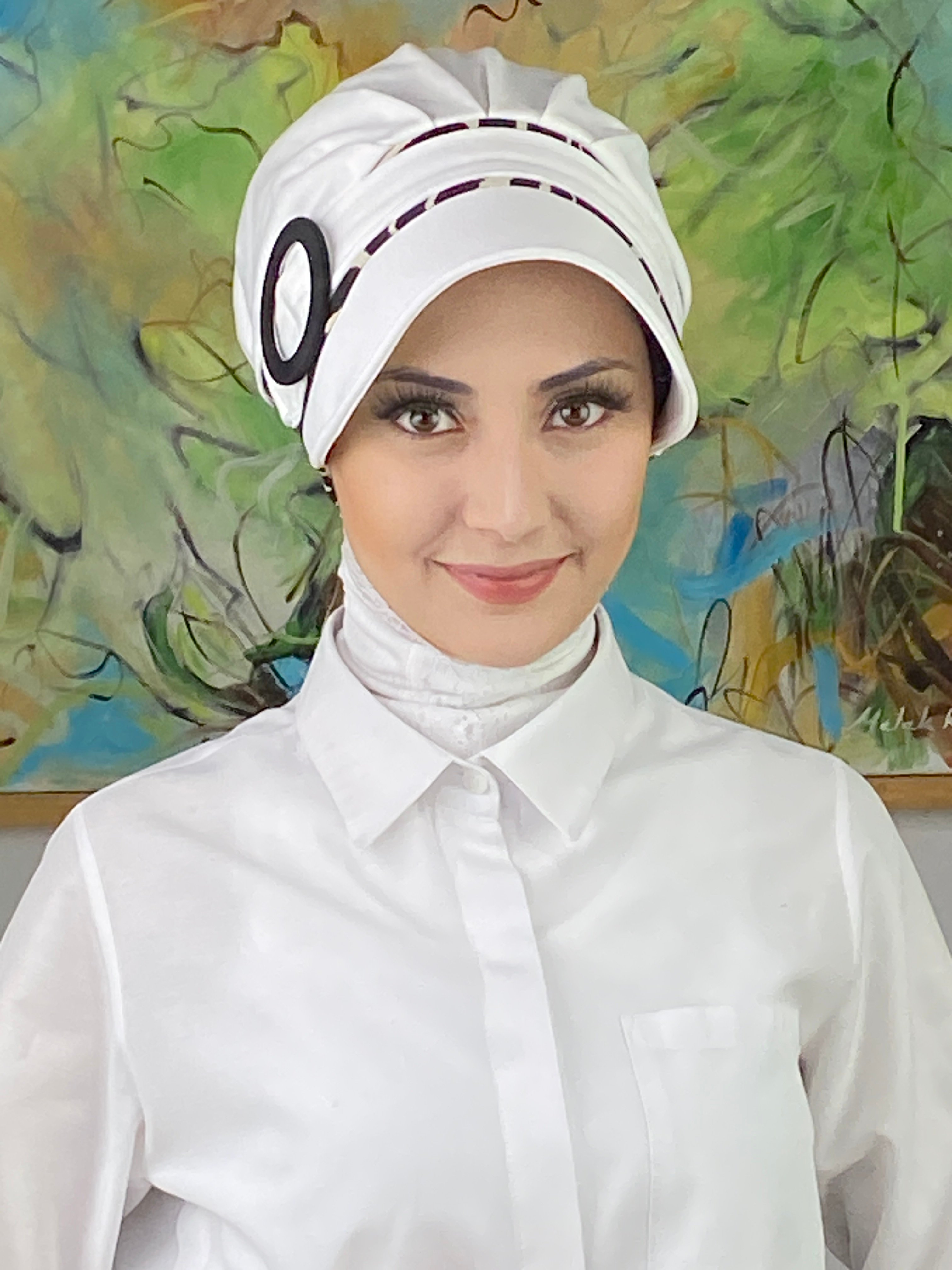 Nazlı Model Tokalı Siyah Zebra Desenli Tesettür Şapka