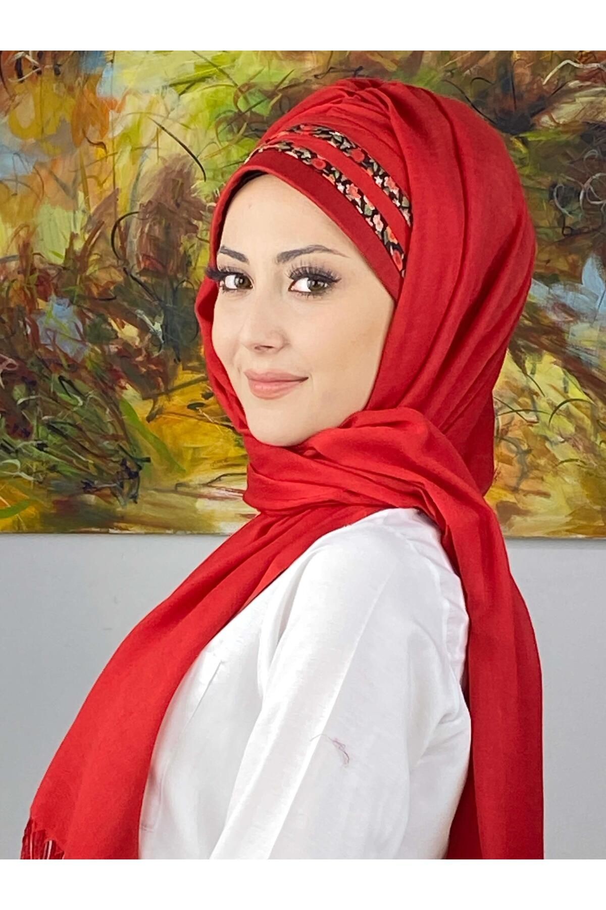 Topkapı Model Çapraz Drapeli Çiçekli Şeritli Desen Hazır Şal
