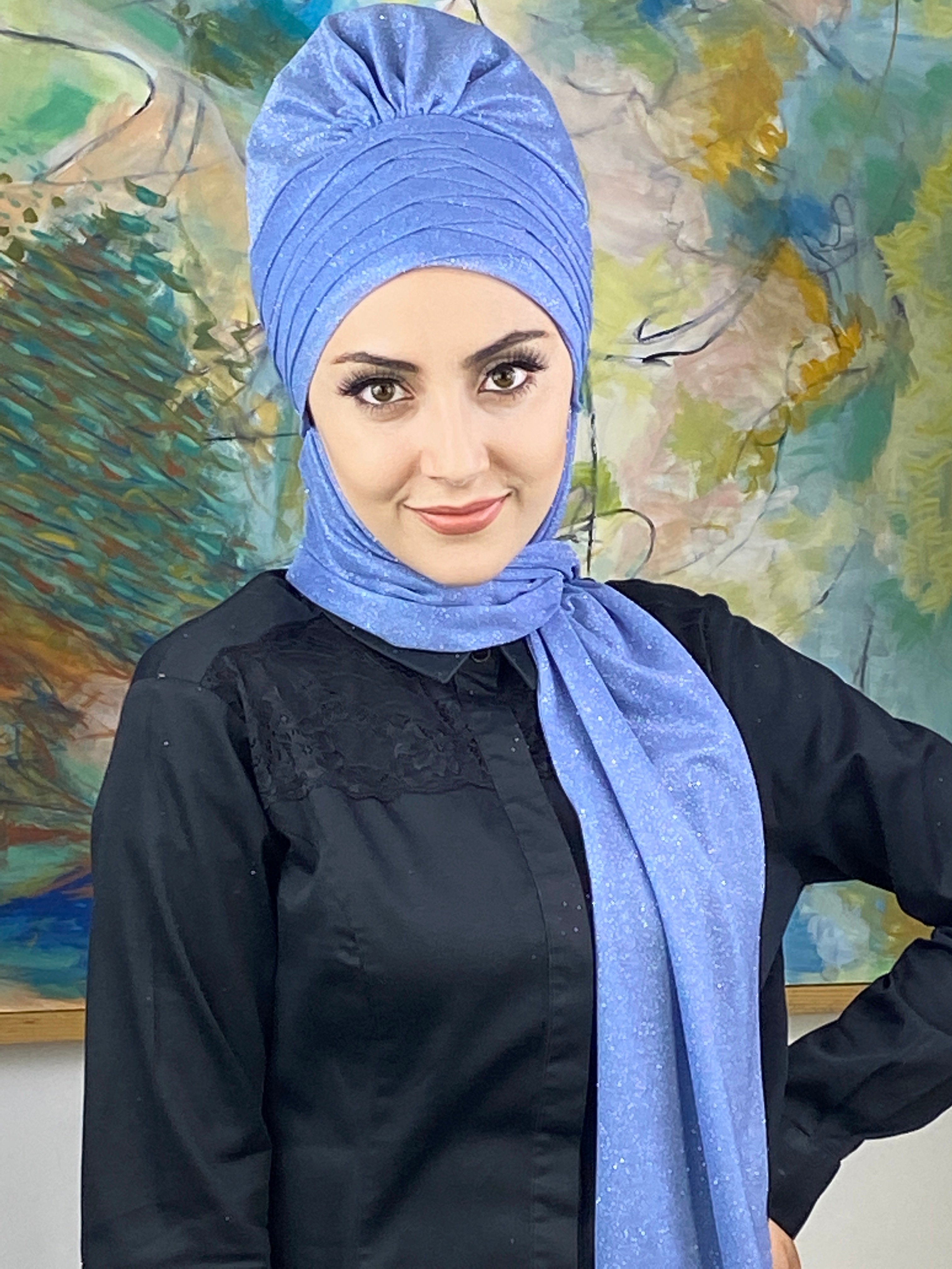 Simli Atkılı Bone şal  - bebe mavisi