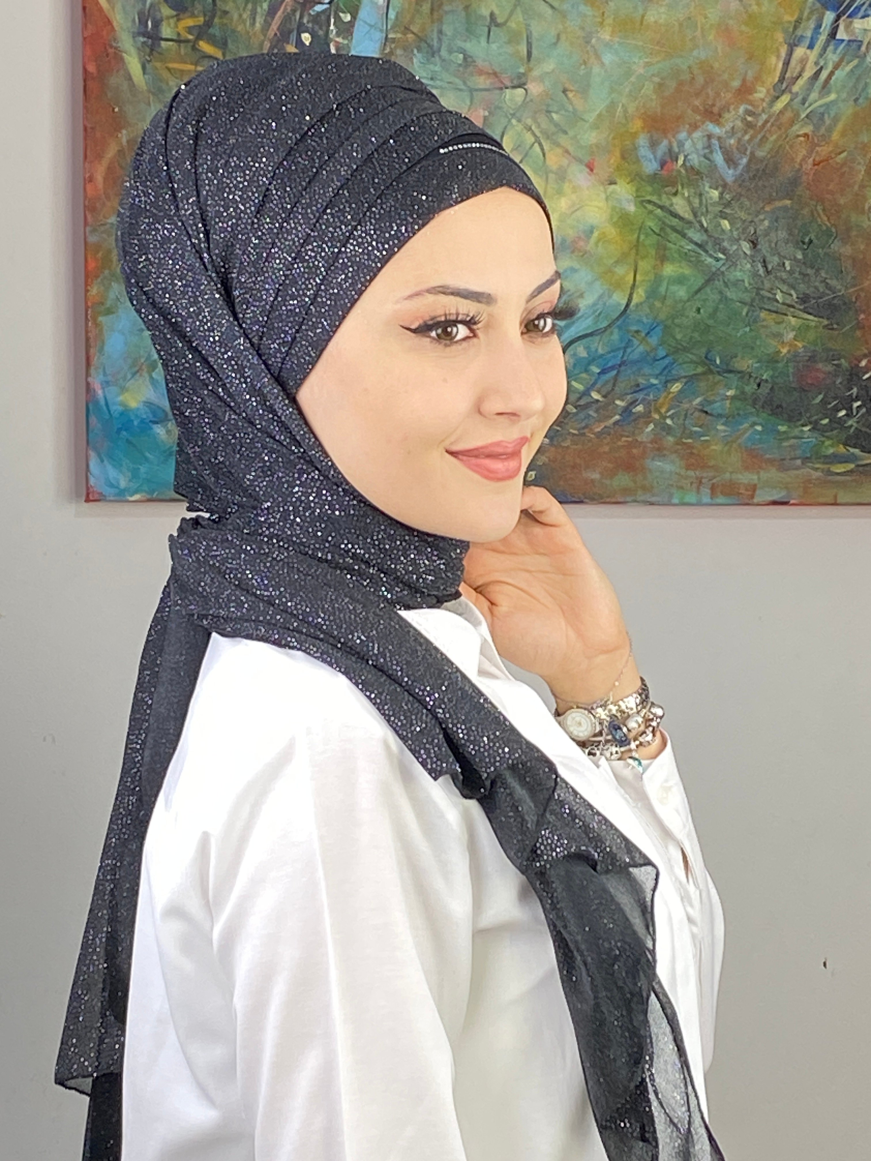 Dilber Model Çok Drapeli Düz Abiye Simli Şal