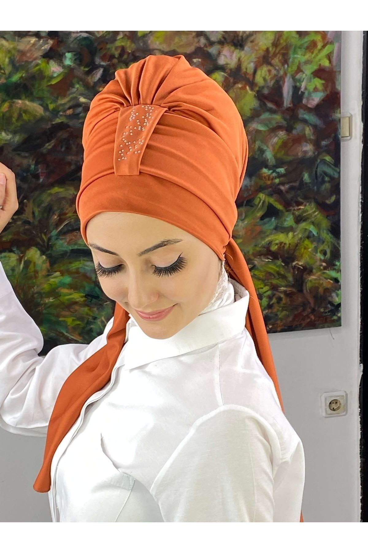 Hürrem Taşlı Tarçın Rengi Bone Şal