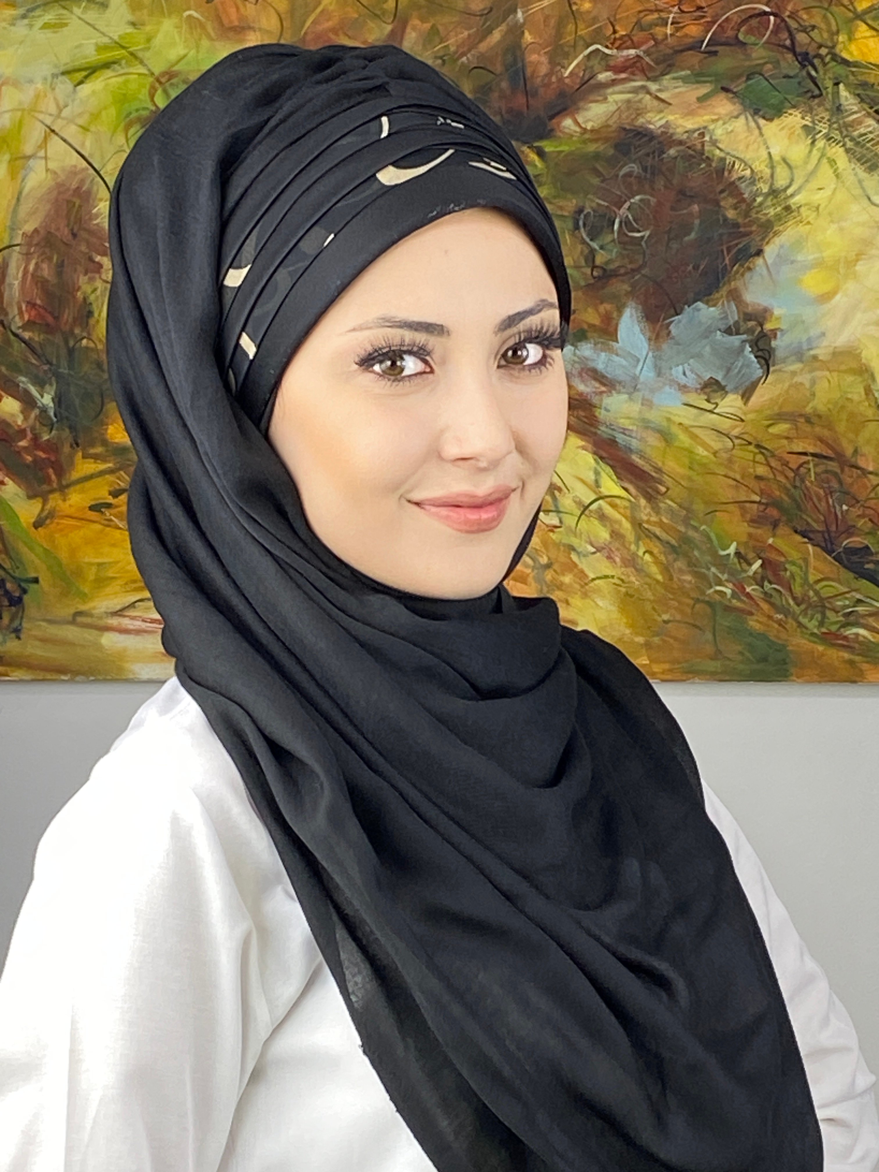  Topkapı Model Çapraz Drapeli Siyah Şeritli Desen Hazır Şal