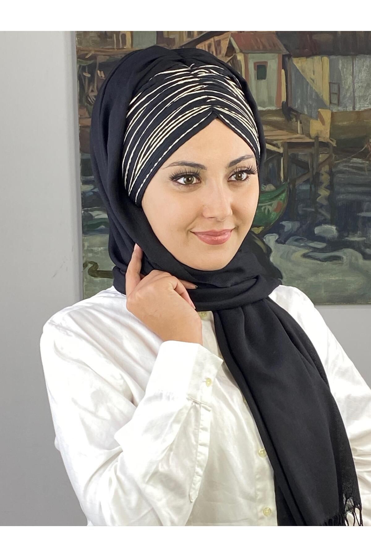 SİYAH CİZGİ BÜZGÜLÜ ŞAL