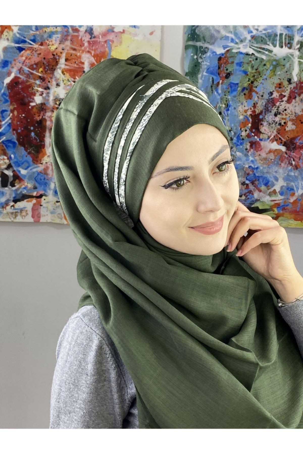 Koyu Yeşil Timsah Desenli Çapraz Drapeli Şal