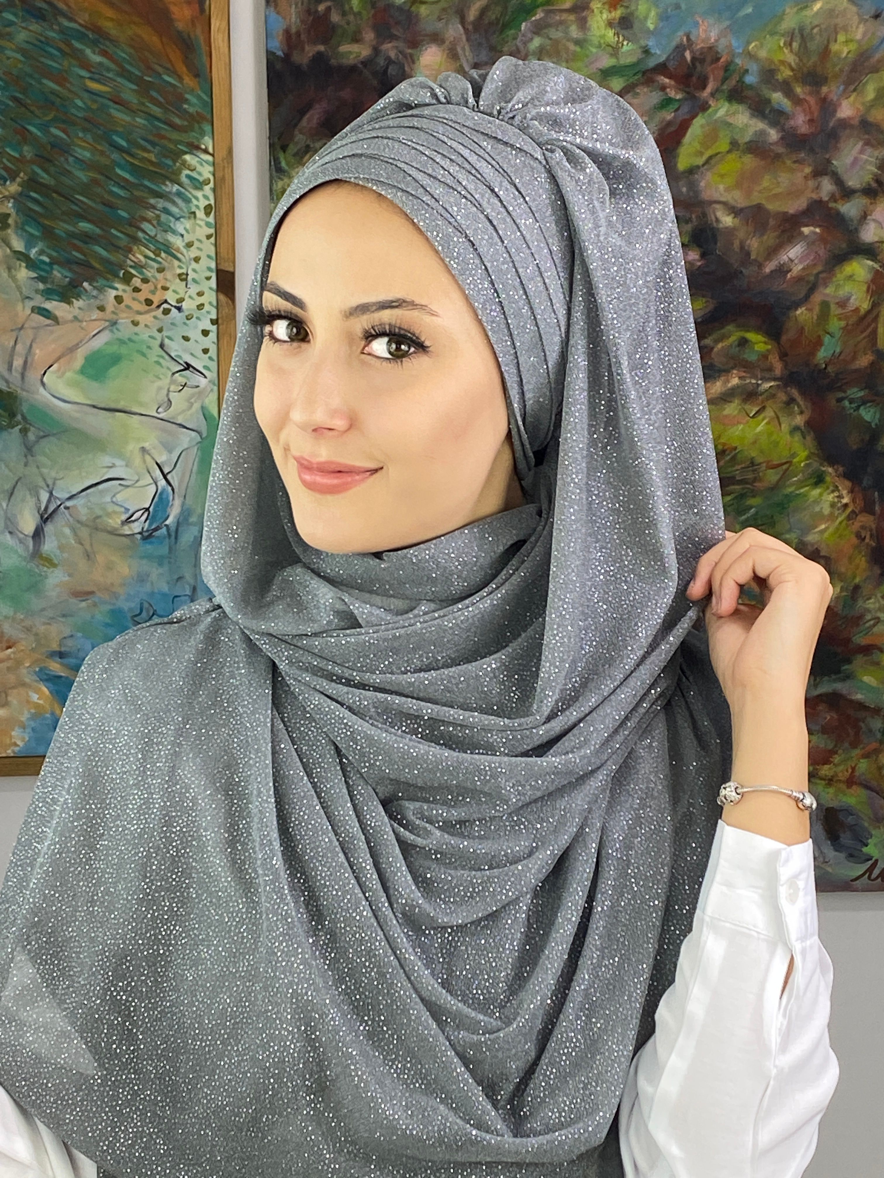 Işıltı Model Drapeli Simli Abiye Şal