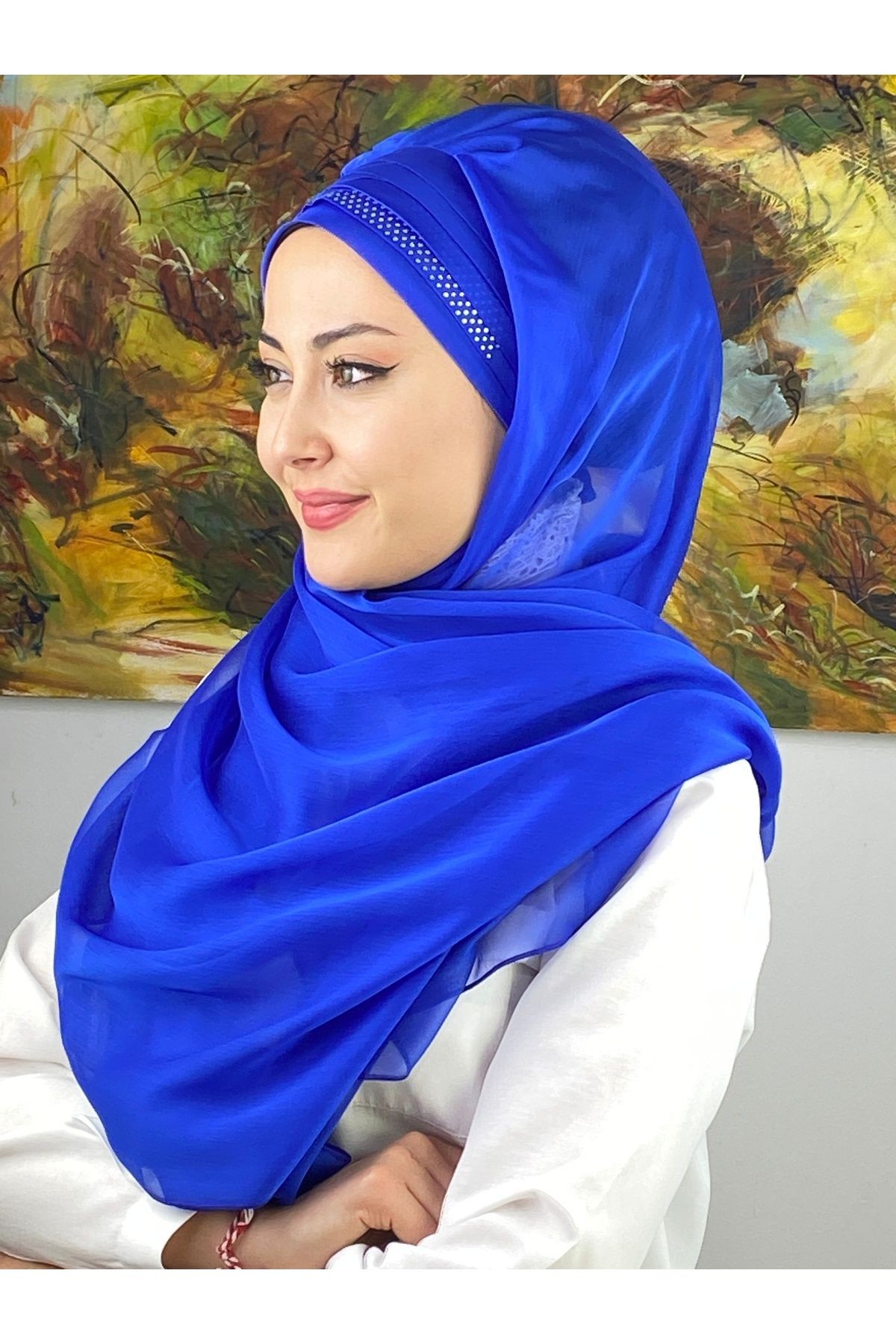 Mihrimah Çapraz Drapeli Fransız Şifon Hazır Şal