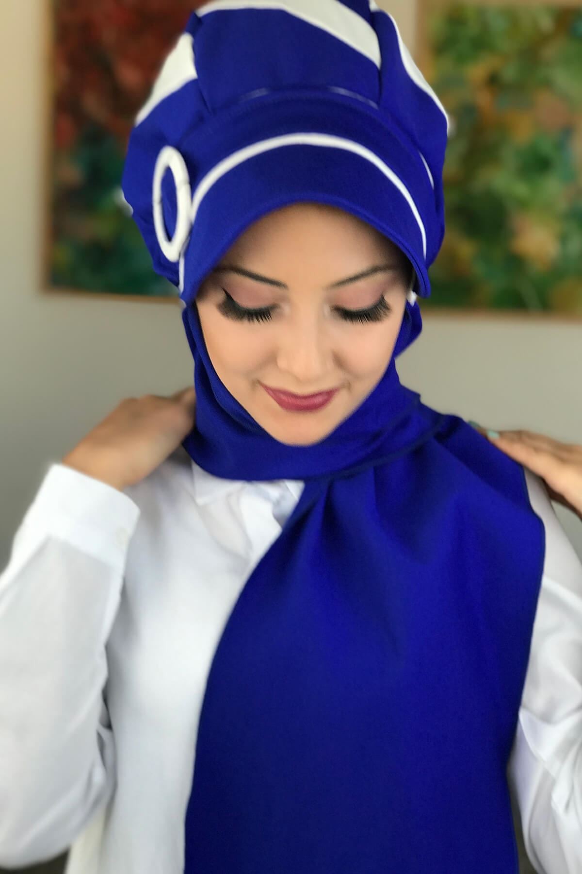BAHARLIK Saks Mavi Atkılı Şapka