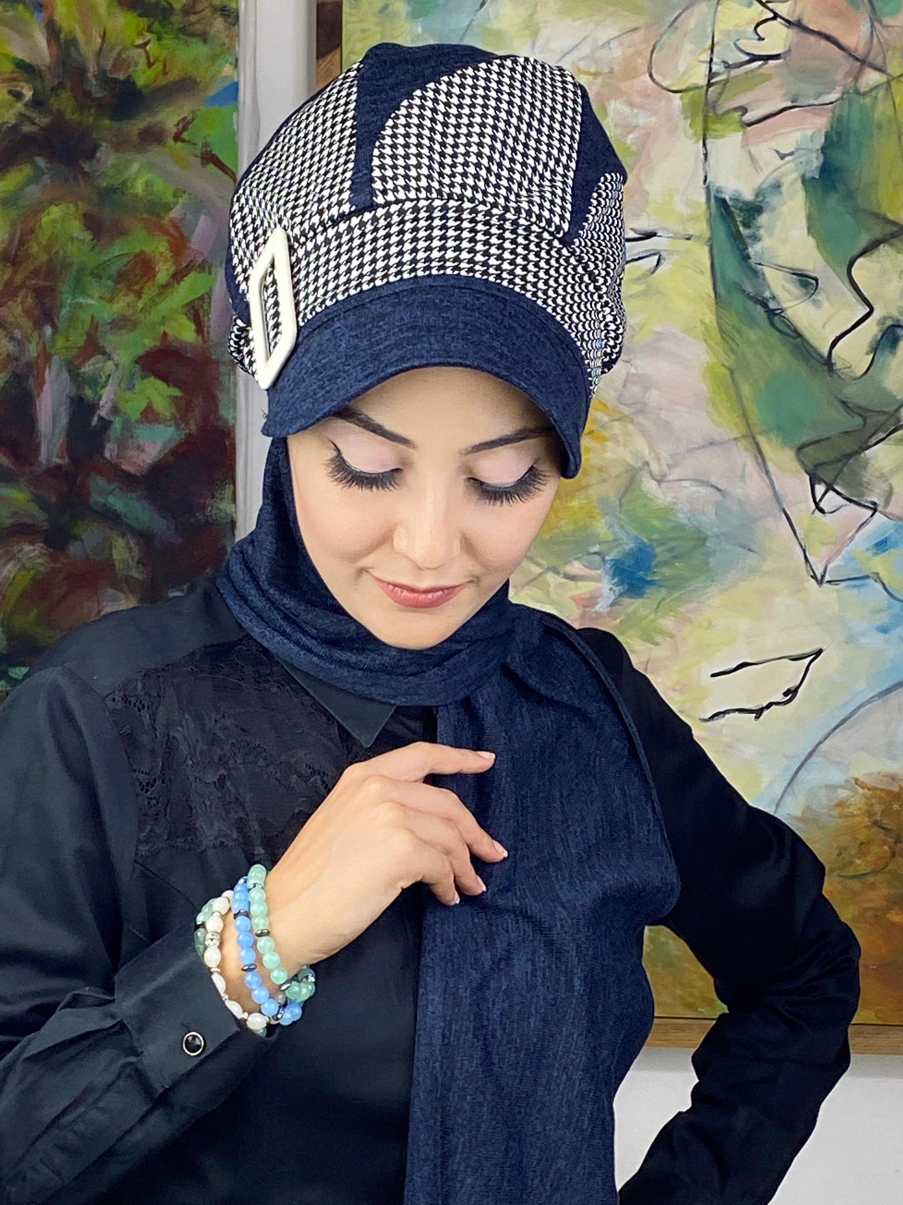 Damla Model Kazayağı Desenli Tesettür Şapka Şal